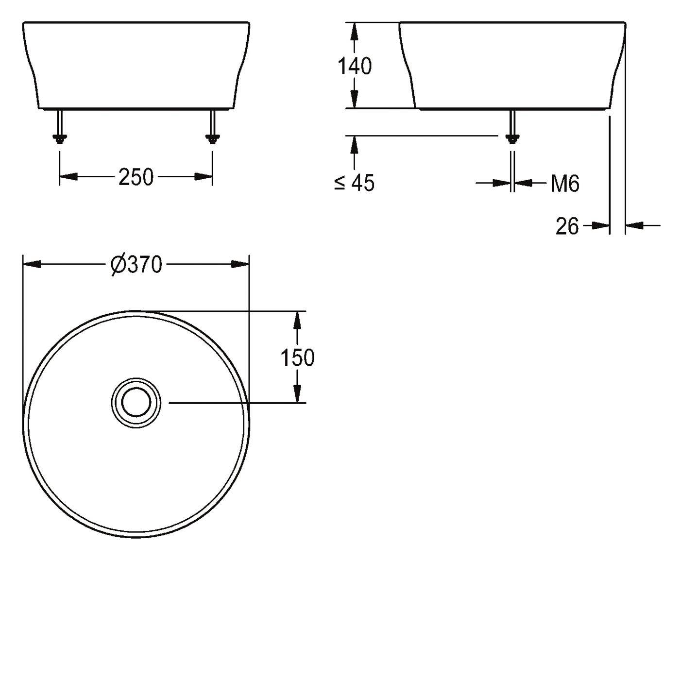 KWC Aufsatz-wt, Rondatop, MIRANIT, Rund, 370x140x370 mm, Integrierte Dichtung