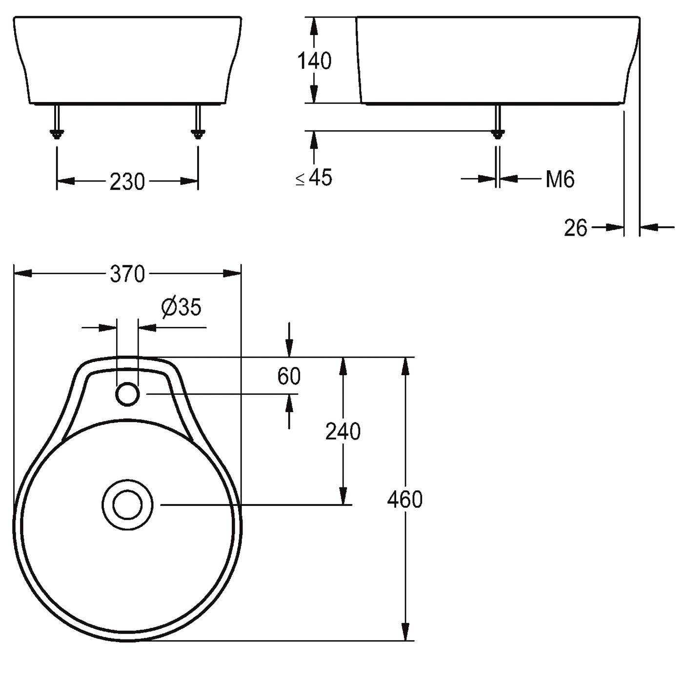 KWC Aufsatz-wt, Rondatop, MIRANIT, Rund, 370x140x460 mm, Integr. Dichtung, HLB