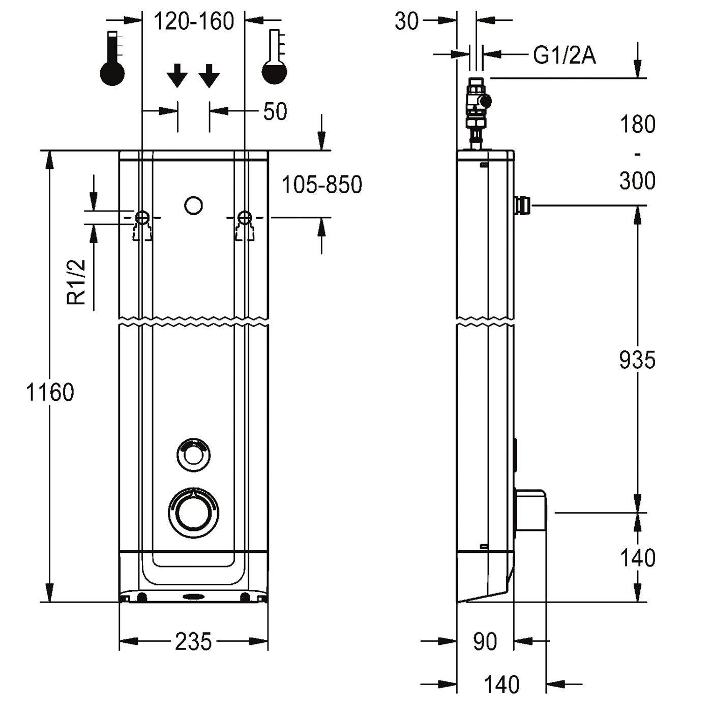 KWC Duschpaneel, F5, Elek, Edelstahl, Therm, für. Duschkopf, für. Batt./netzteil