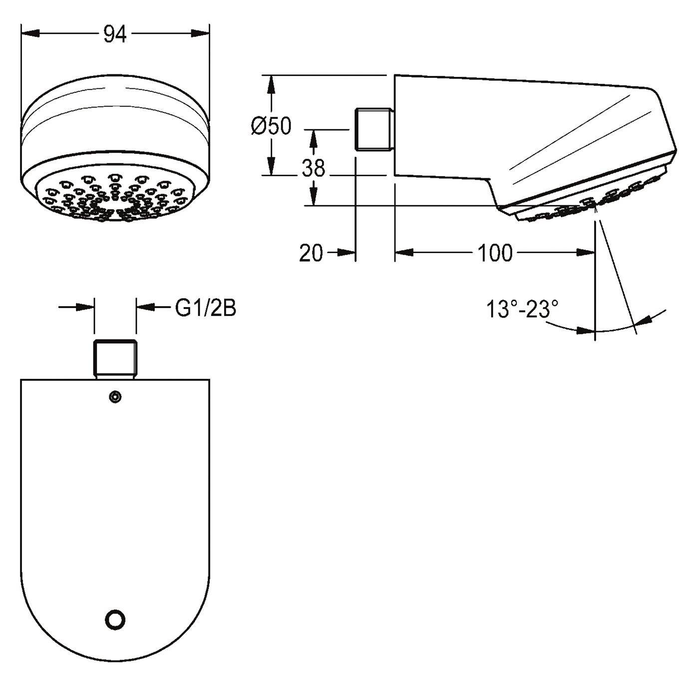 KWC Duschkopf, Aquajet-comfort, DN15, Strahlboden Winkelv, Wandanschluss, 9l