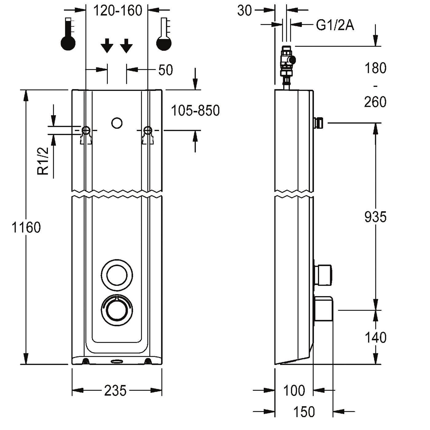 KWC Duschpaneel, F5, Hydr, MIRANIT, Thermostat, für. Duschkopf