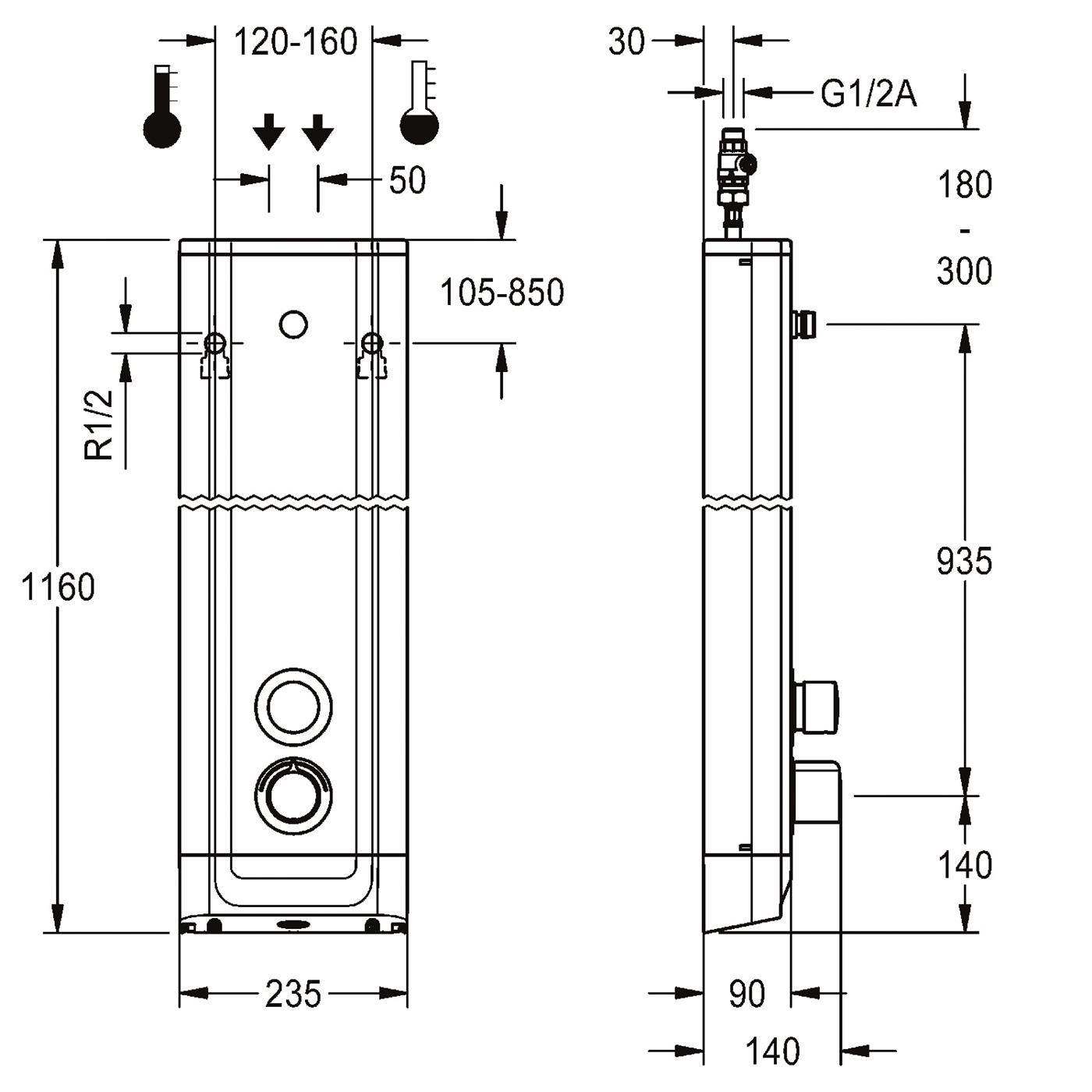 KWC Duschpaneel, F5, Hydr, Edelstahl, Thermostat, für. Duschkopf