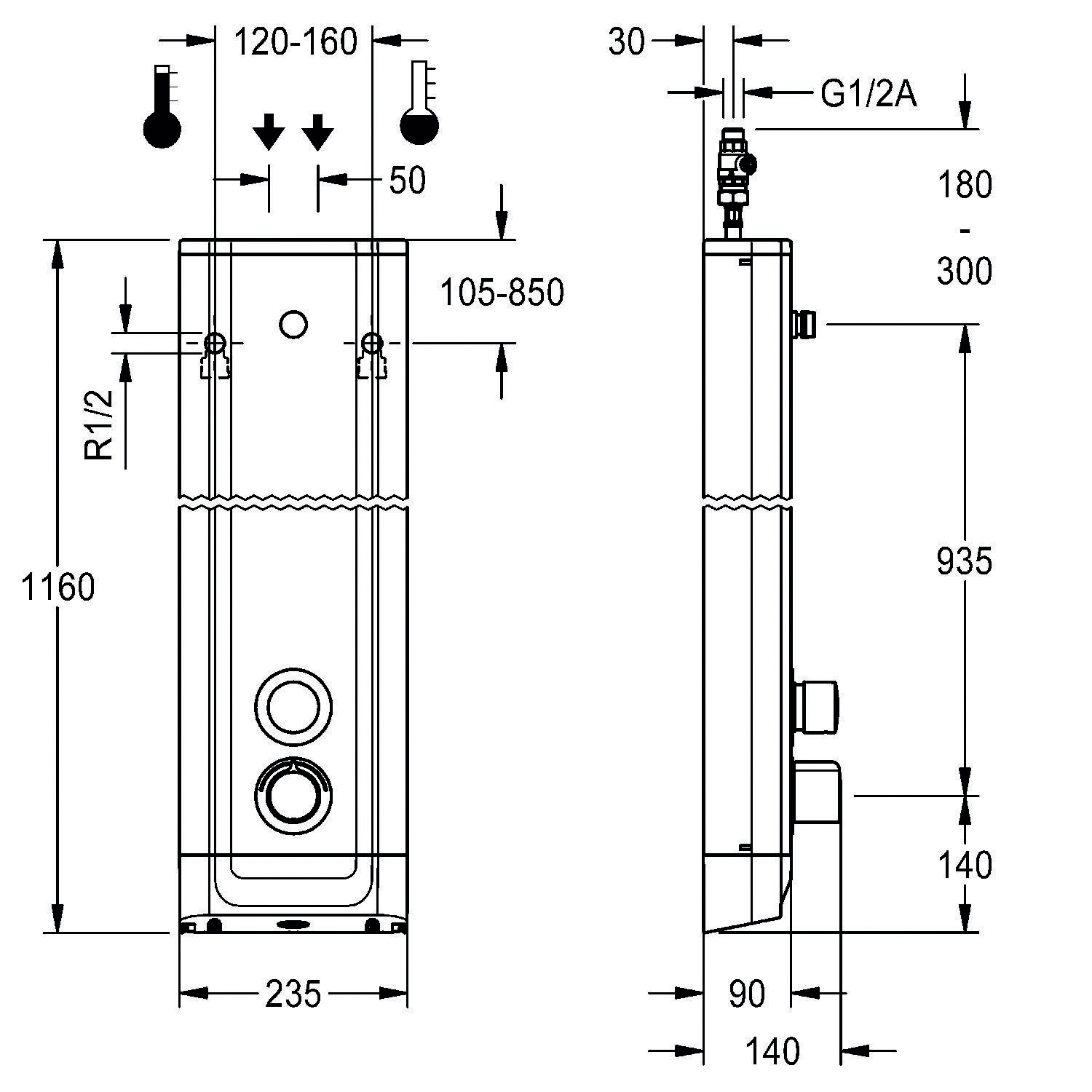 KWC AR Duschpaneel, F5, hydr., Edelstahl, Thermostat, f. Duschkopf