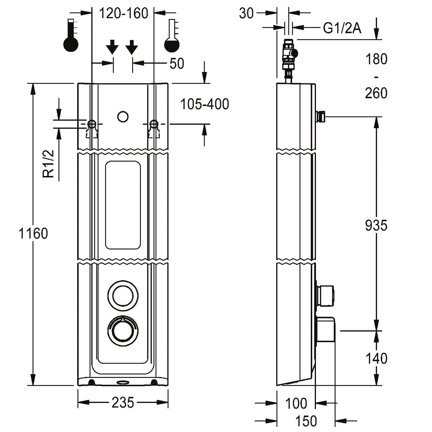 KWC Duschpaneel, F5, Hydr, MIRANIT, Thermostat, für. Duschkopf, Ablage