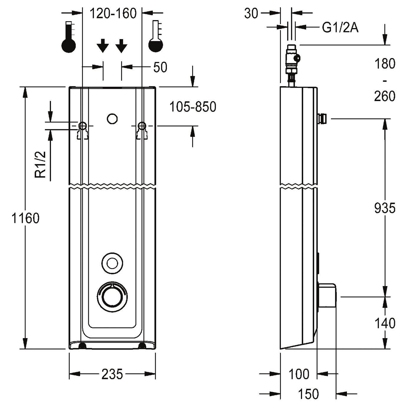 KWC Duschpaneel, F5, Elek, MIRANIT, Therm, für. Duschkopf, für. Batt./netzteil