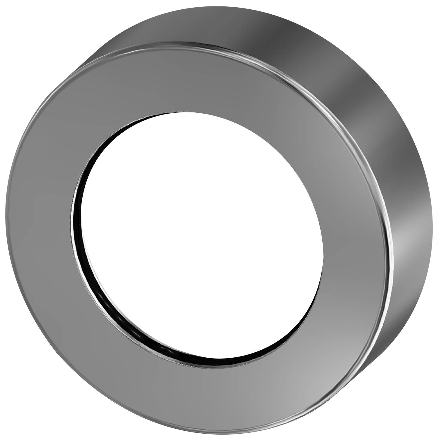 Ein metallischer ringförmiger Gegenstand mit einer glatten, reflektierenden Oberfläche vor einem schwarzen Hintergrund.