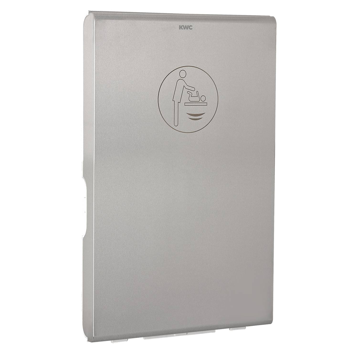 Wandmontierte Wickelstation mit einem Symbol, das eine Person beim Wechseln einer Windel zeigt.