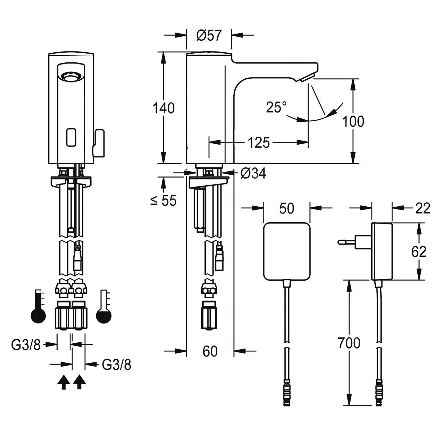 KWC Standbatterie, F5, Elek, Mischer, 5l, Rohre, Steckernetzteil 230 VAC