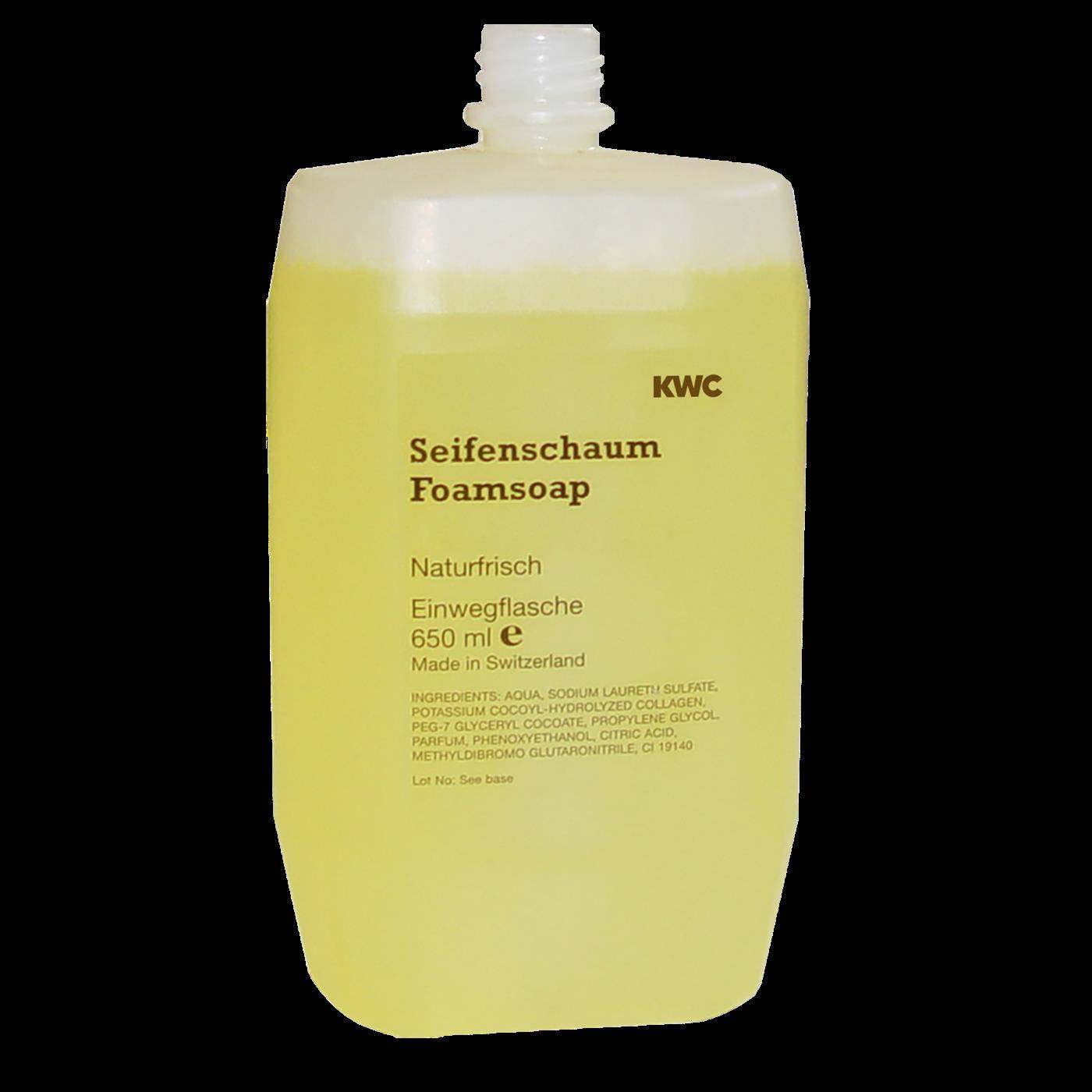 Gelbe KWC-Schaumseife-Nachfüllflasche mit der Bezeichnung „Seifenschaum Foamssoap