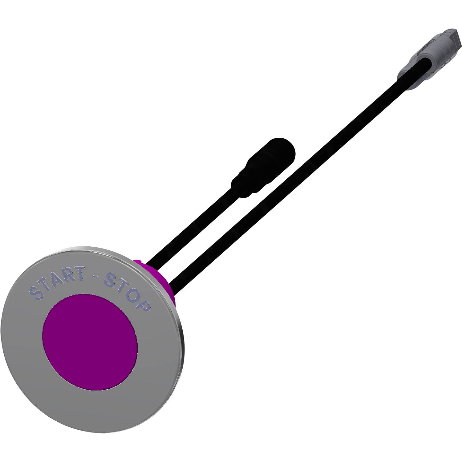 Ein Stab mit einem violetten Knopf, beschriftet mit „START - STOPP