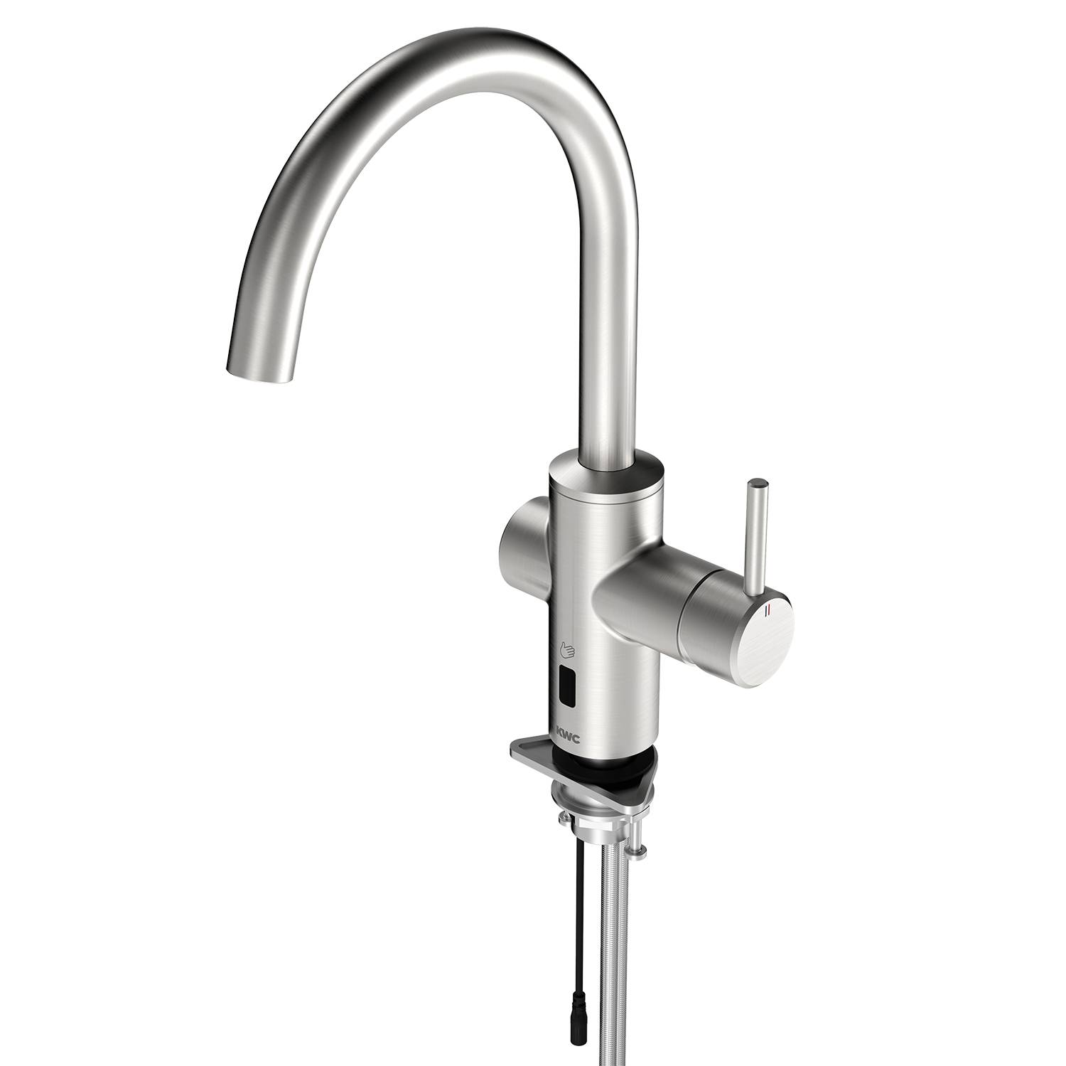 Edelstahl-Küchenarmatur mit einem Hebel zur Wassersteuerung, mit modernem, elegantem Design.