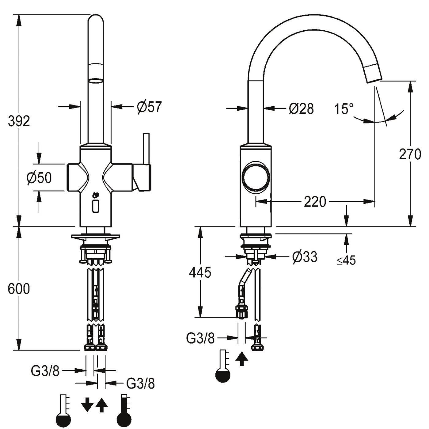 KWC Küchenarmatur, F5, EHM und Sensor, ELB, Schwenkauslauf, ND, für. Batt./net