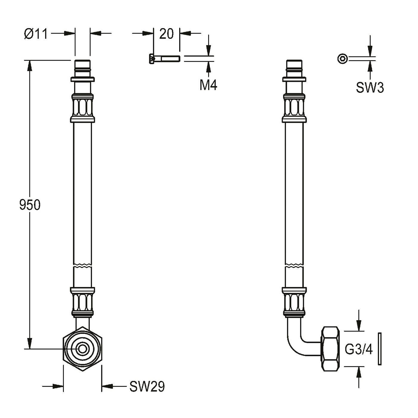 KWC Schlauch, F5, G3/4 und Steckfitting, 950mm, DN10, L-form, 2030062339