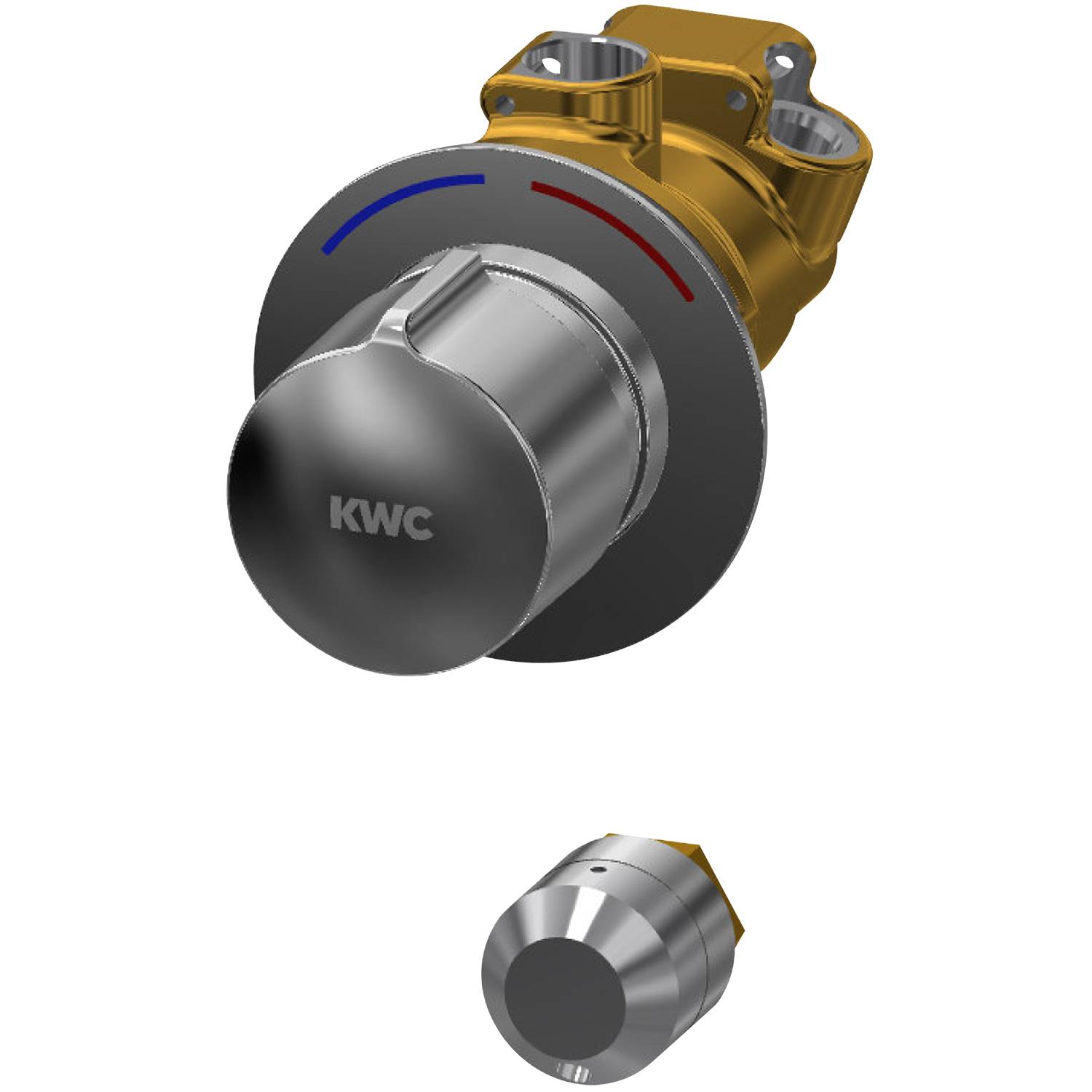 Ein Metallventilgriff mit der Aufschrift „KWC