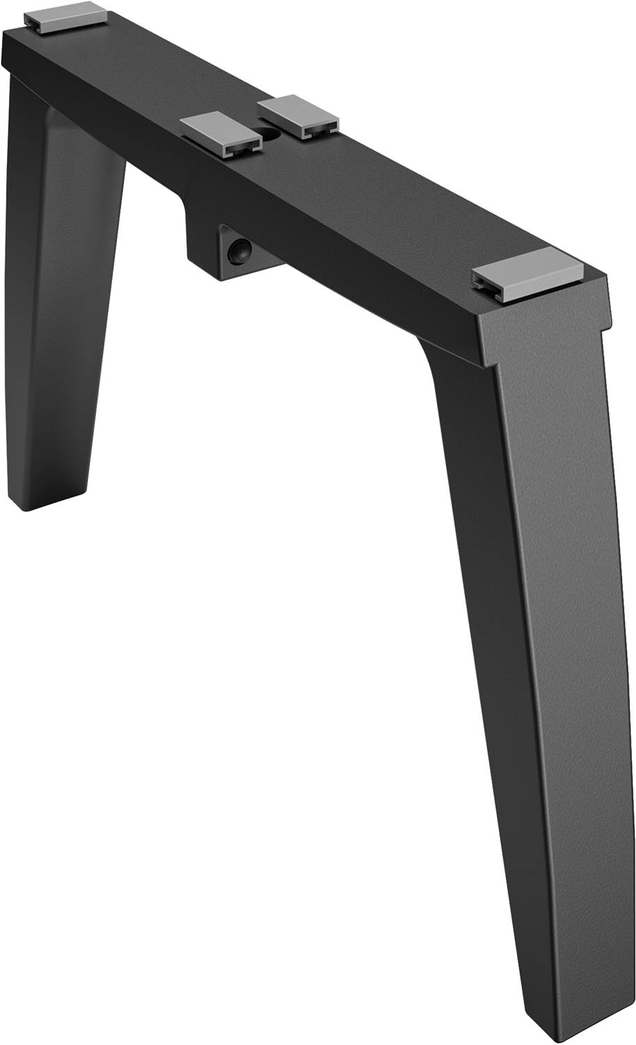 Nahaufnahme eines eleganten, modernen Tischbeins mit Metalloberfläche, das ein minimalistisches und robustes Design zeigt.