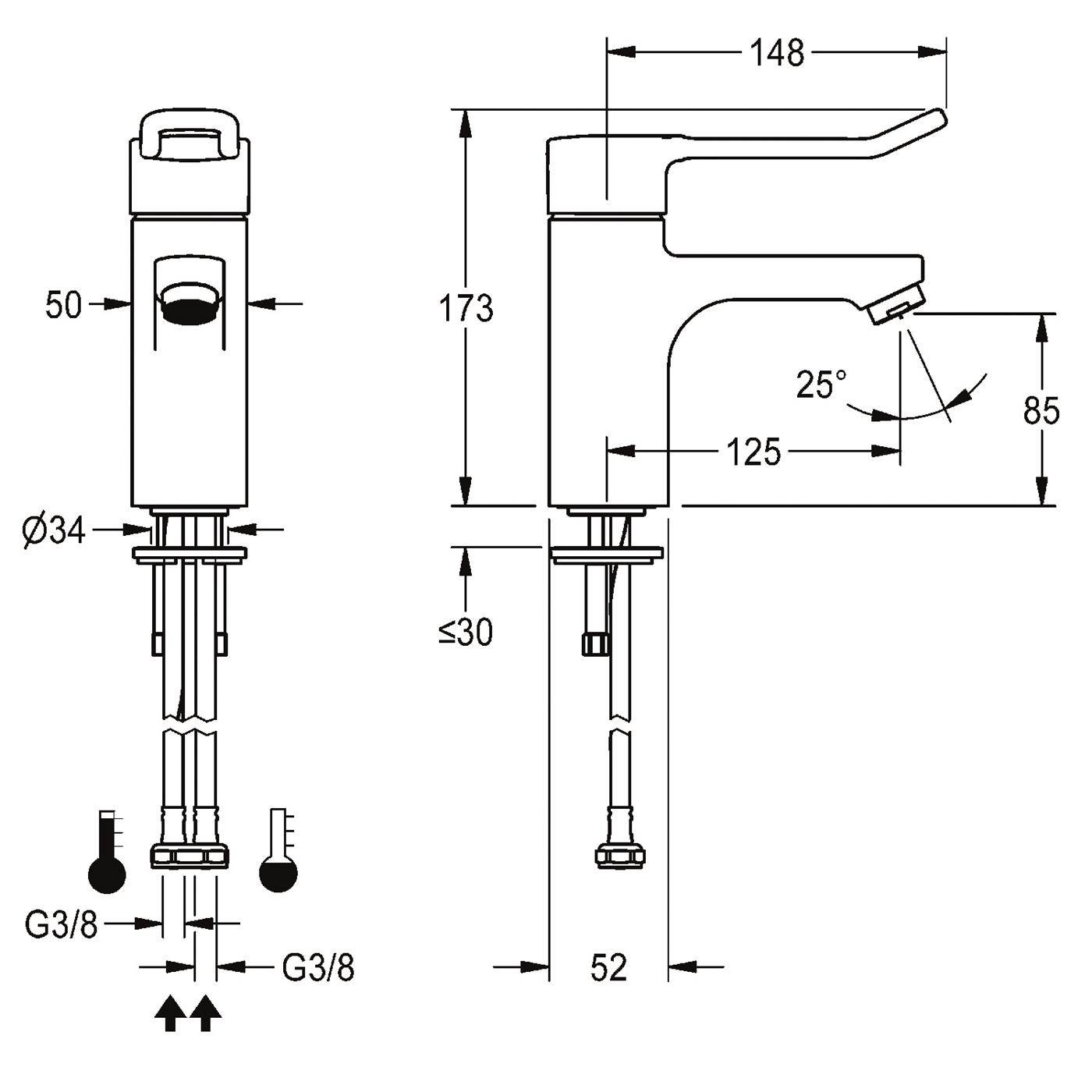 KWC Thermostat-standbatterie, F5, EHM, 125 mm, Langer Hebel, Hygieneoption