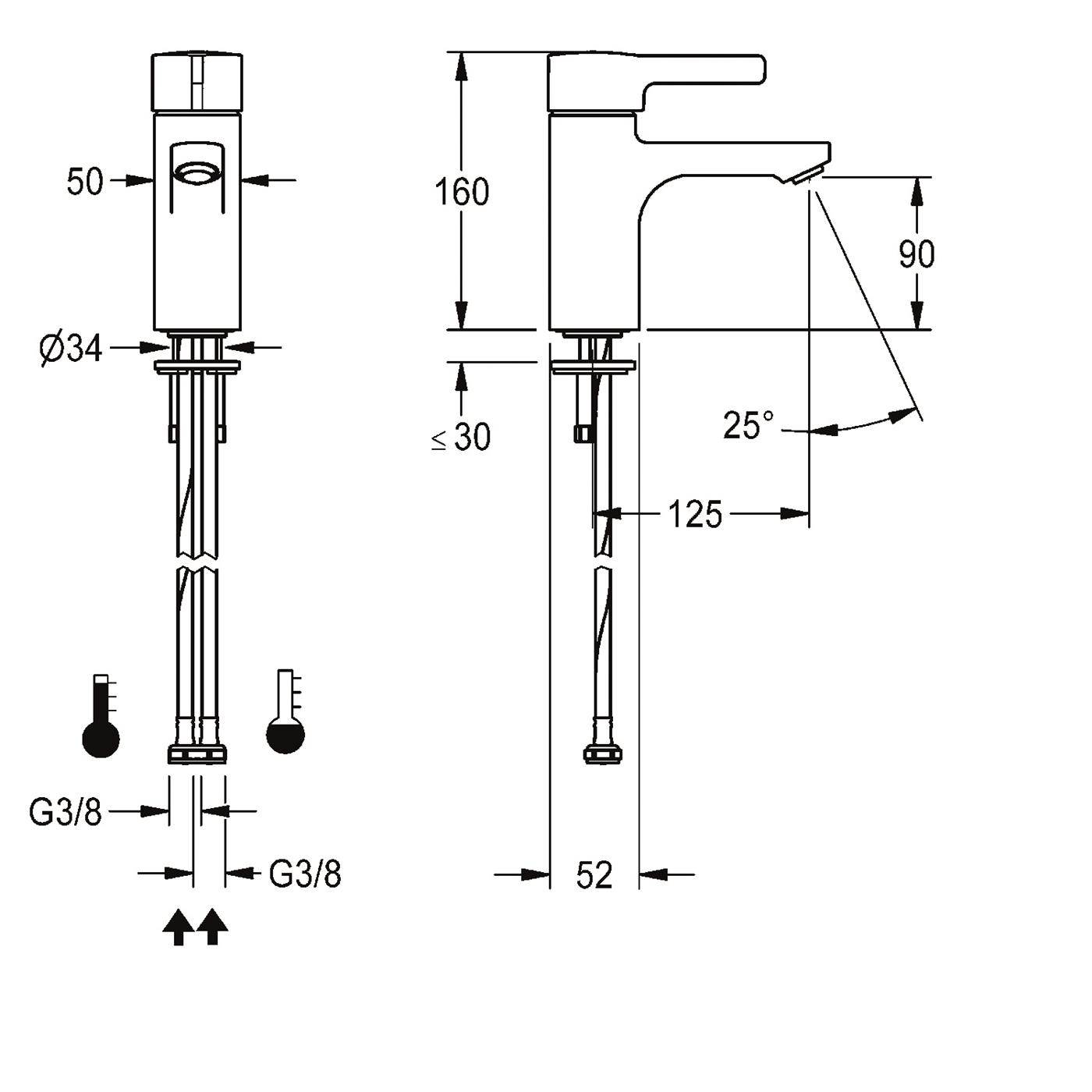 KWC Einhebel-standbatterie, F5, 125 mm, Hygieneoption