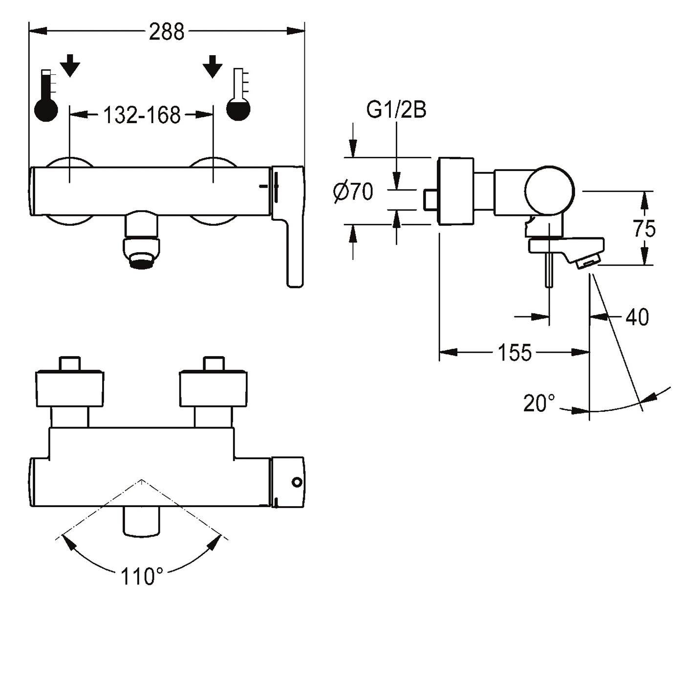 KWC Thermostat-wandbatterie, F5, EHM, Schwenkauslauf, 155 mm, Hygieneoption