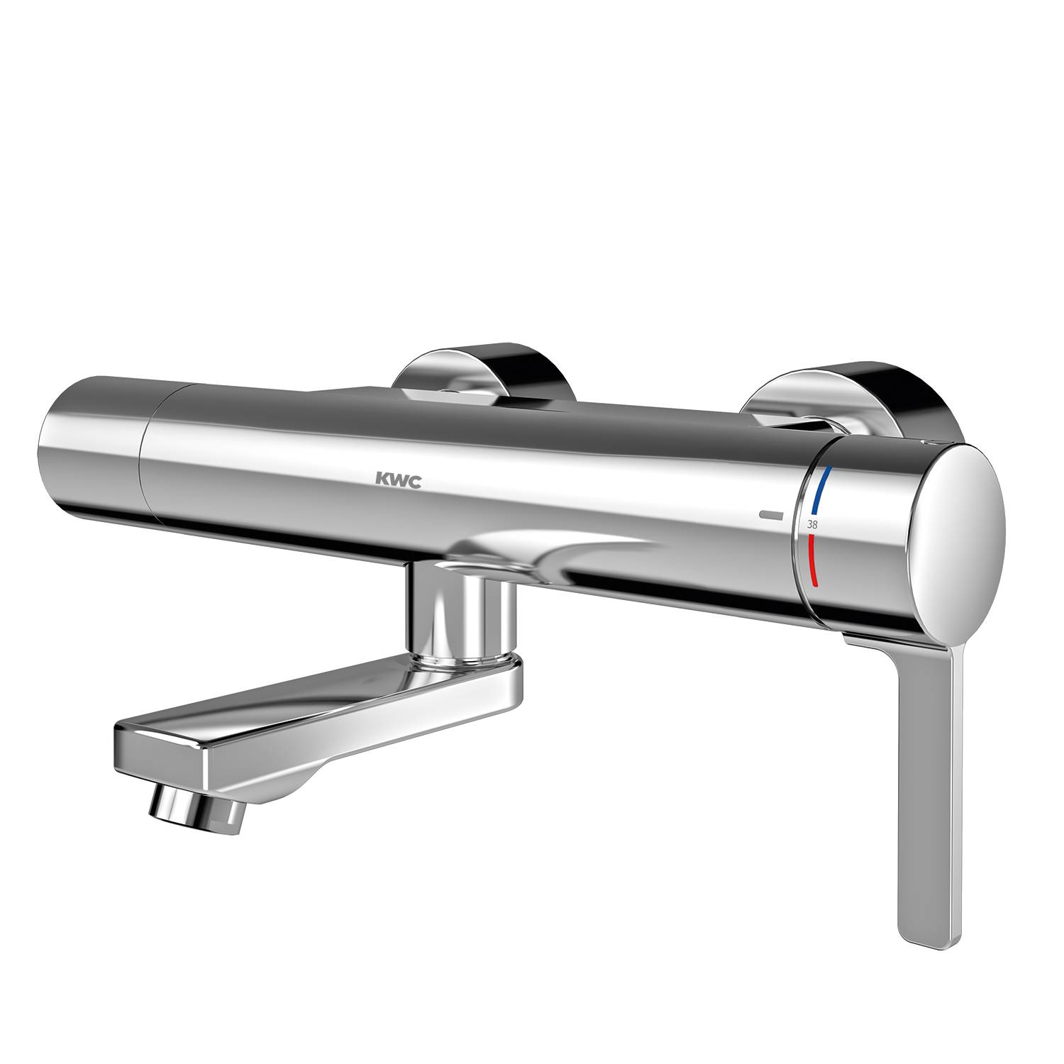 Ein schlanker, moderner Chrom-Wasserhahn mit einem einzelnen Hebel und einem stromlinienförmigen Design, vor einem schwarzen Hintergrund.