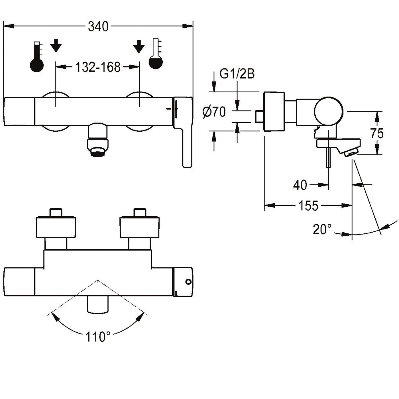 KWC Thermostat-wandbatterie, F5, EHM, Schwenkauslauf, 155 mm, Hygieneeinheit