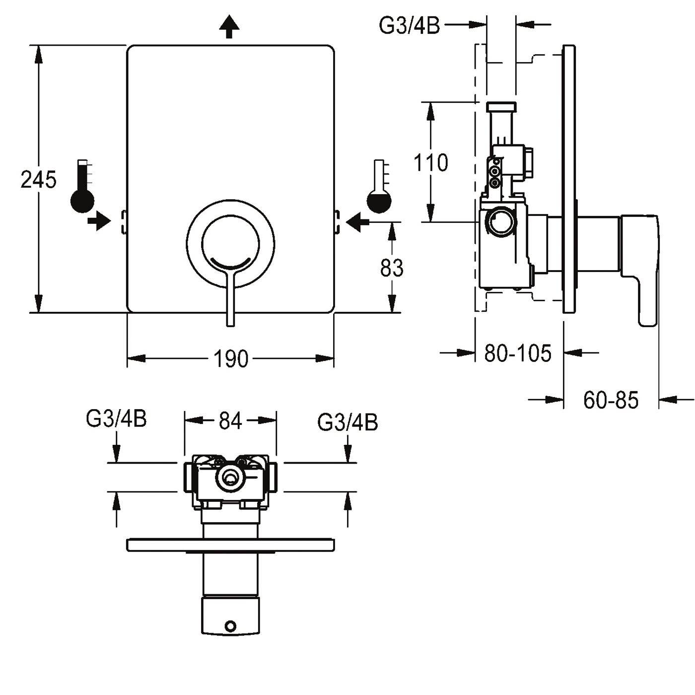 KWC Thermostatbatterie, F5, EHM, UP, F-set, Hygieneoption