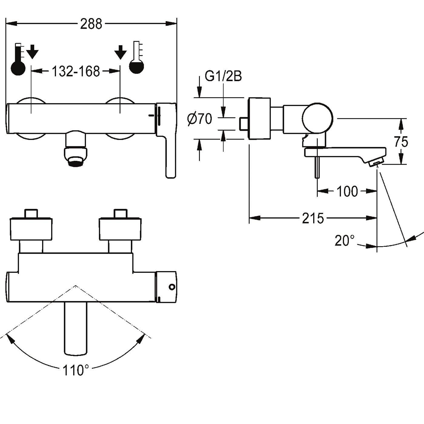 KWC Thermostat-wandbatterie, F5, EHM, Schwenkauslauf, 215 mm, Hygieneoption