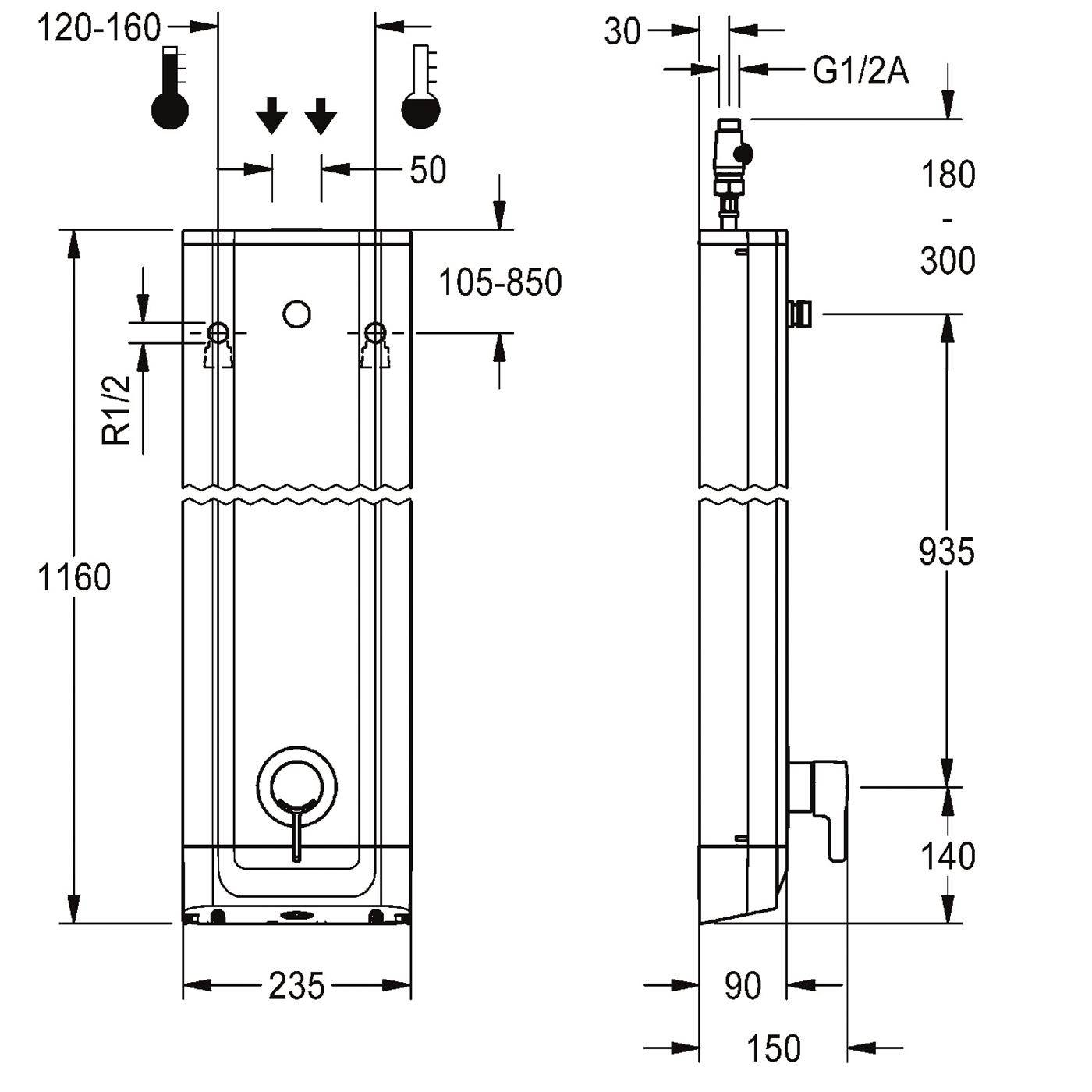 KWC Duschpaneel, F5, Edst, Thermostat, EHM, für Duschkopf, Hygieneoption