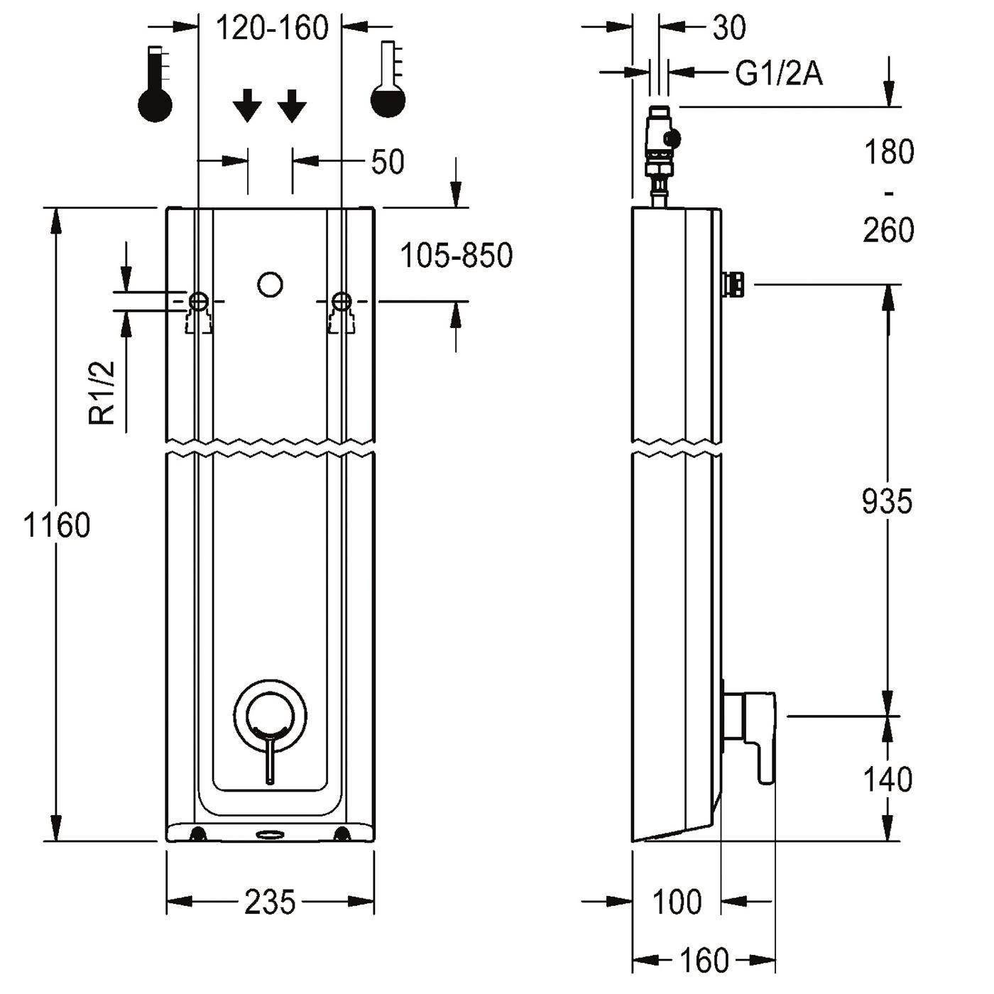 KWC Duschpaneel, F5, MIRANIT, Thermostat, EHM, für Duschkopf, Hygieneoption