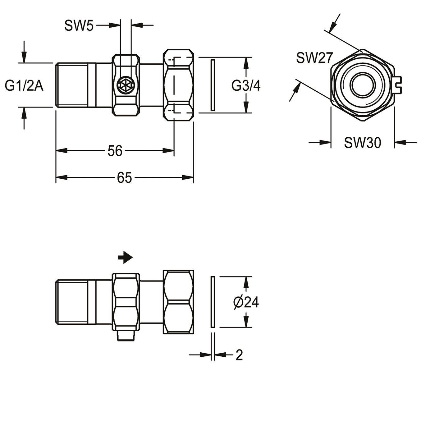 KWC Wassermengenregulierung, DN15, G1/2AxG3/4, Absperrbar, 2030066760