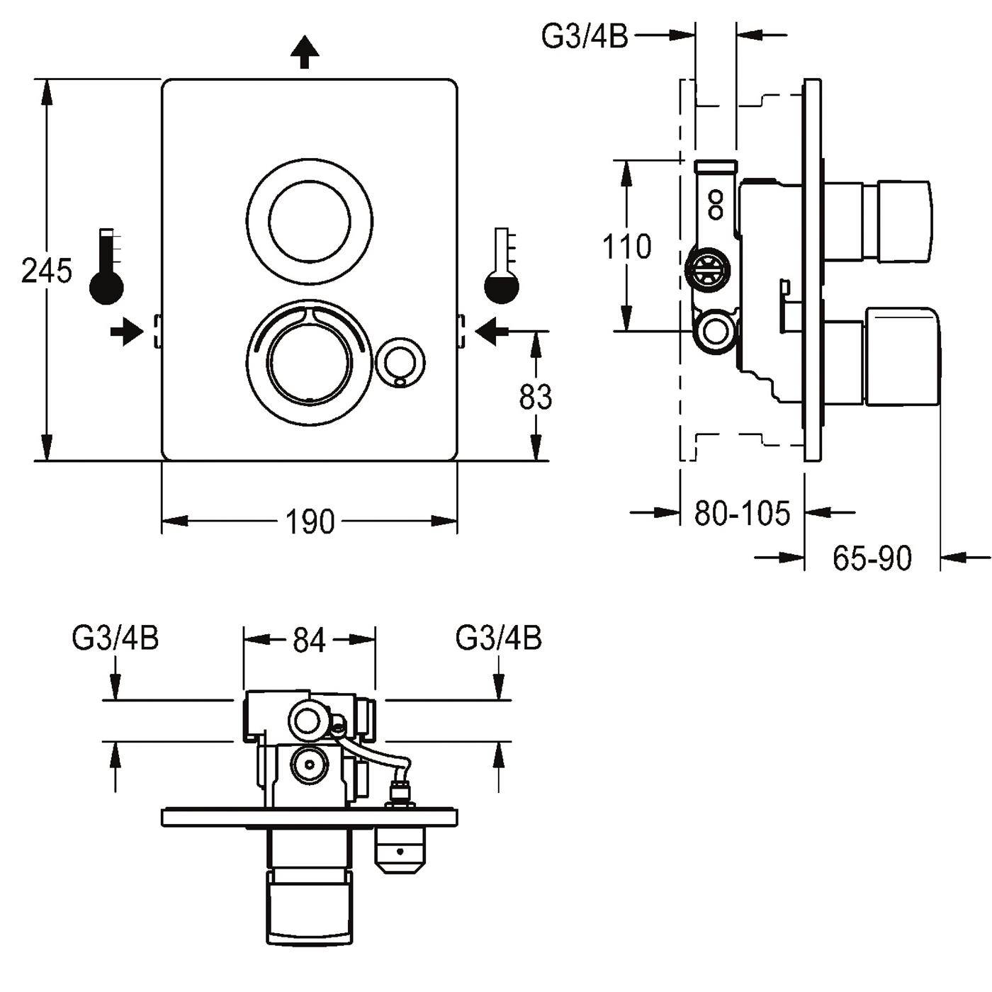 KWC Duscharmatur, F5, Hydr, Thermostat, UP, F-set, Hygieneoption, 2xBypass, ABE