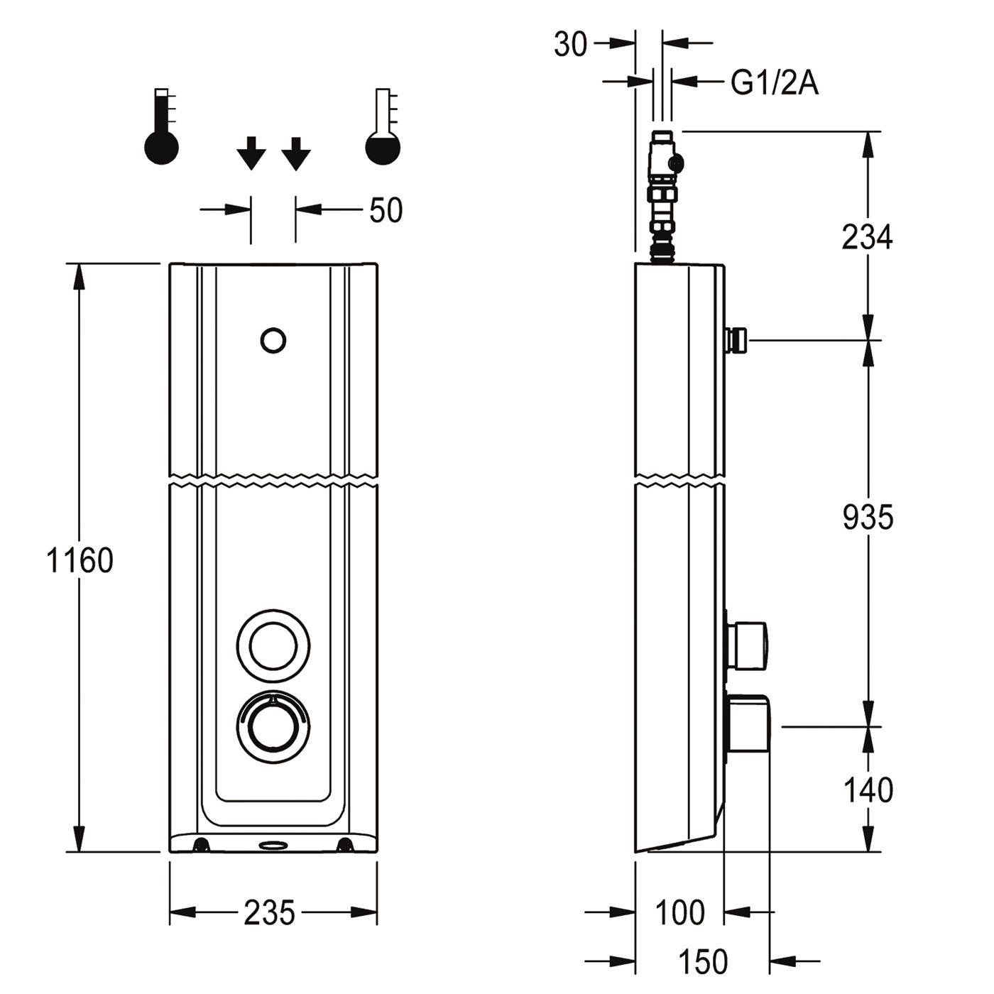 KWC Duschpaneel, F5, Hydr, MIRANIT, Thermostat, für. Duschkopf, Verrohrt