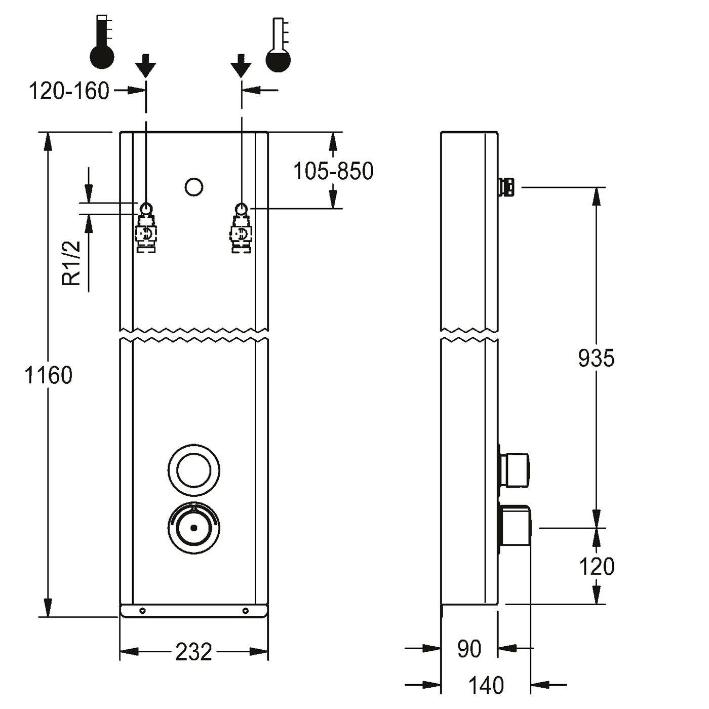KWC Duschpaneel, F5, Hydr, Edelstahl, Thermostat, für. Duschkopf, Spez.-schr
