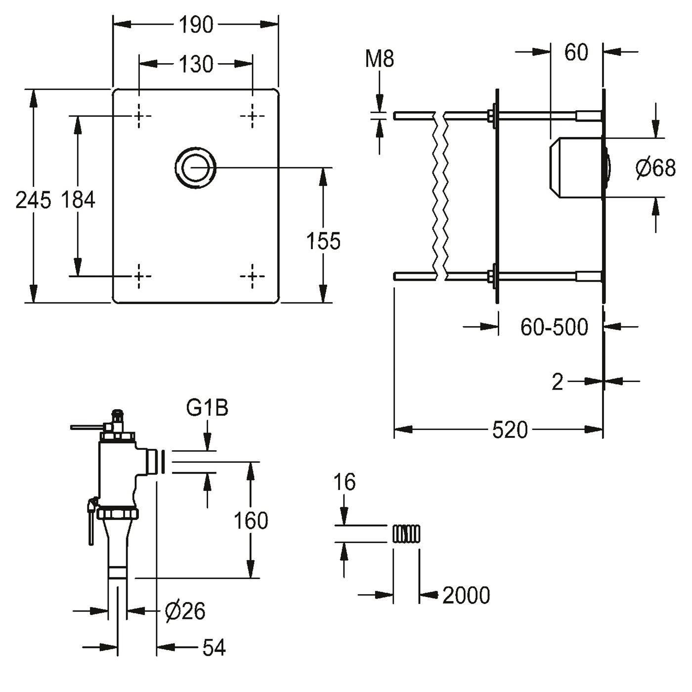 KWC Wc-spüler, F3, Hydraulisch, DN20, Hinterwandmontage, AG I, Fernbetätigt
