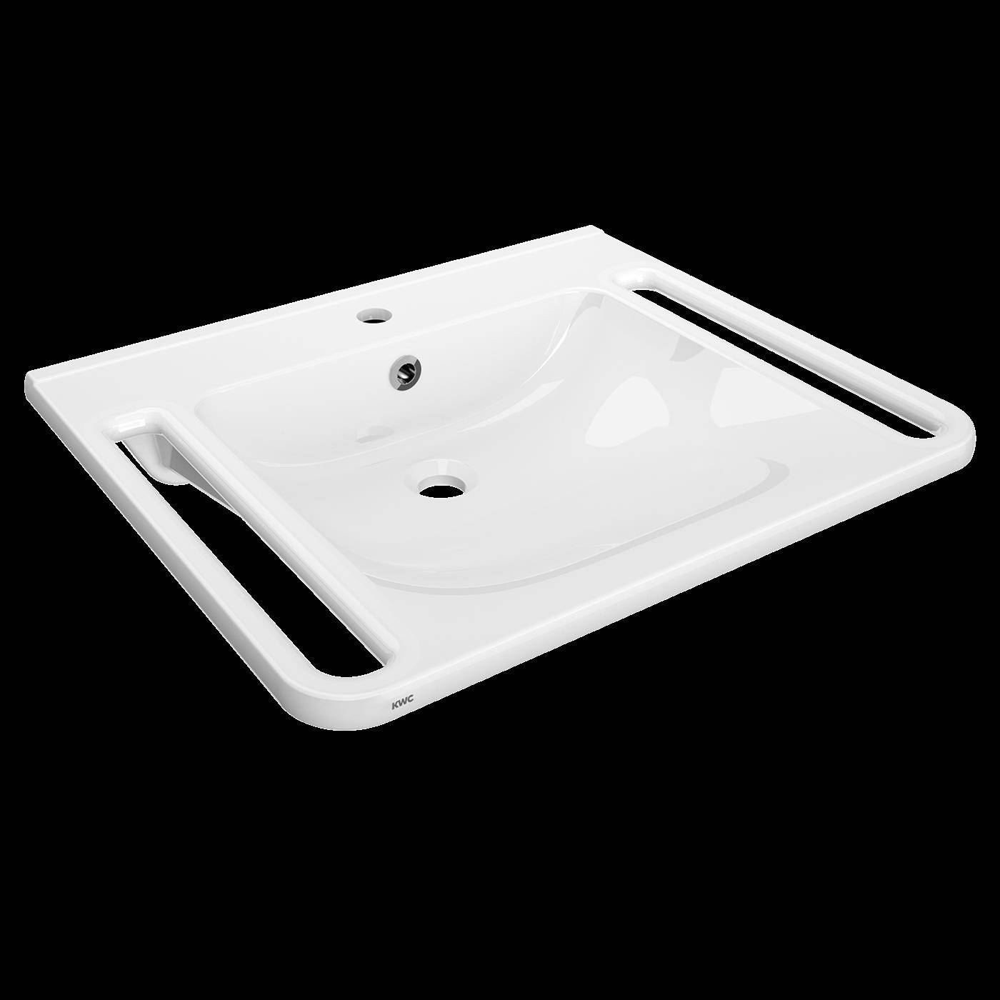 KWC Einzelwaschtisch, MEDCARE, MIRANIT, 650x150x550 mm, Weiß, Hl, Ül, Griff