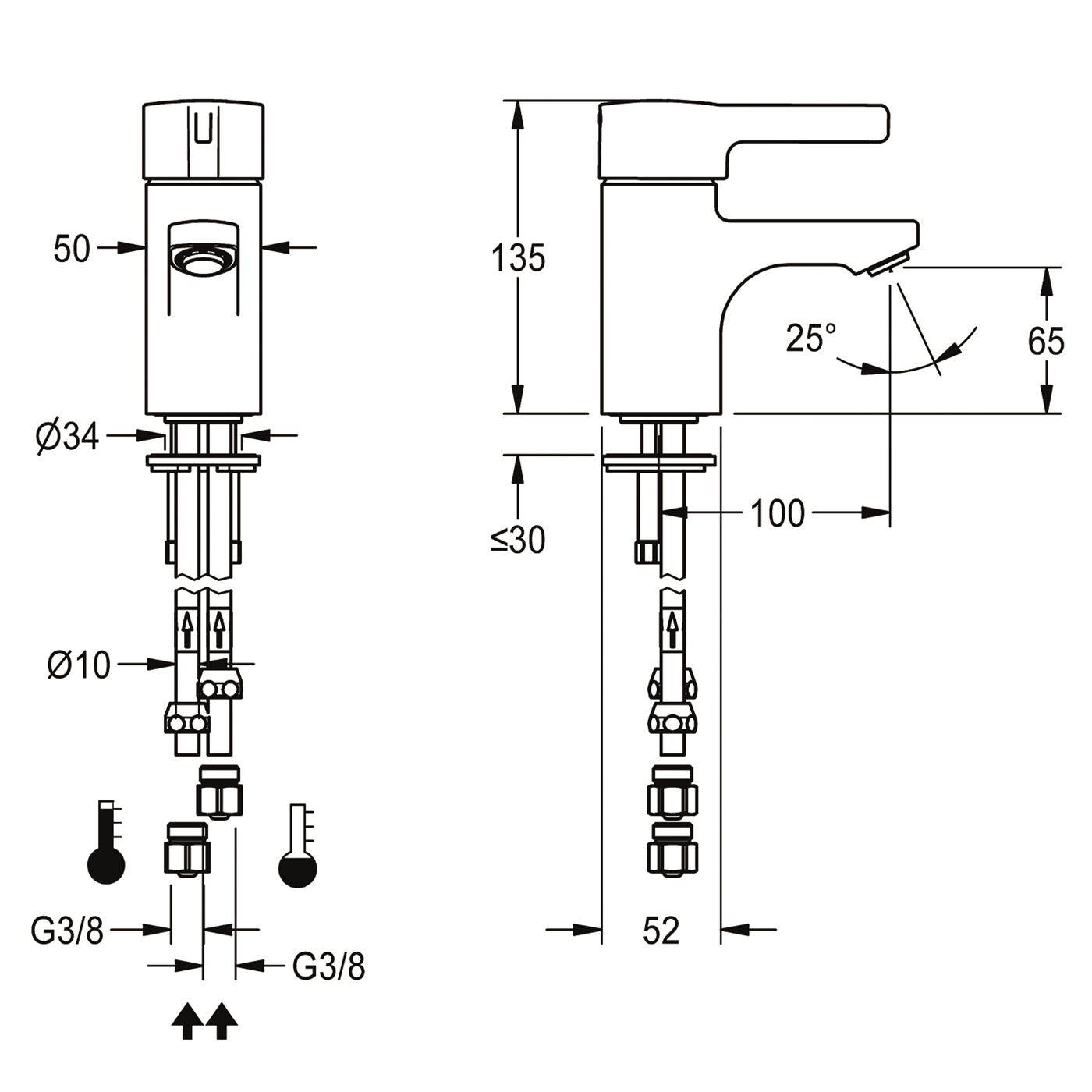 KWC Thermostat-standbatterie, F5, EHM, Rohre, 100 mm, Hygieneoption