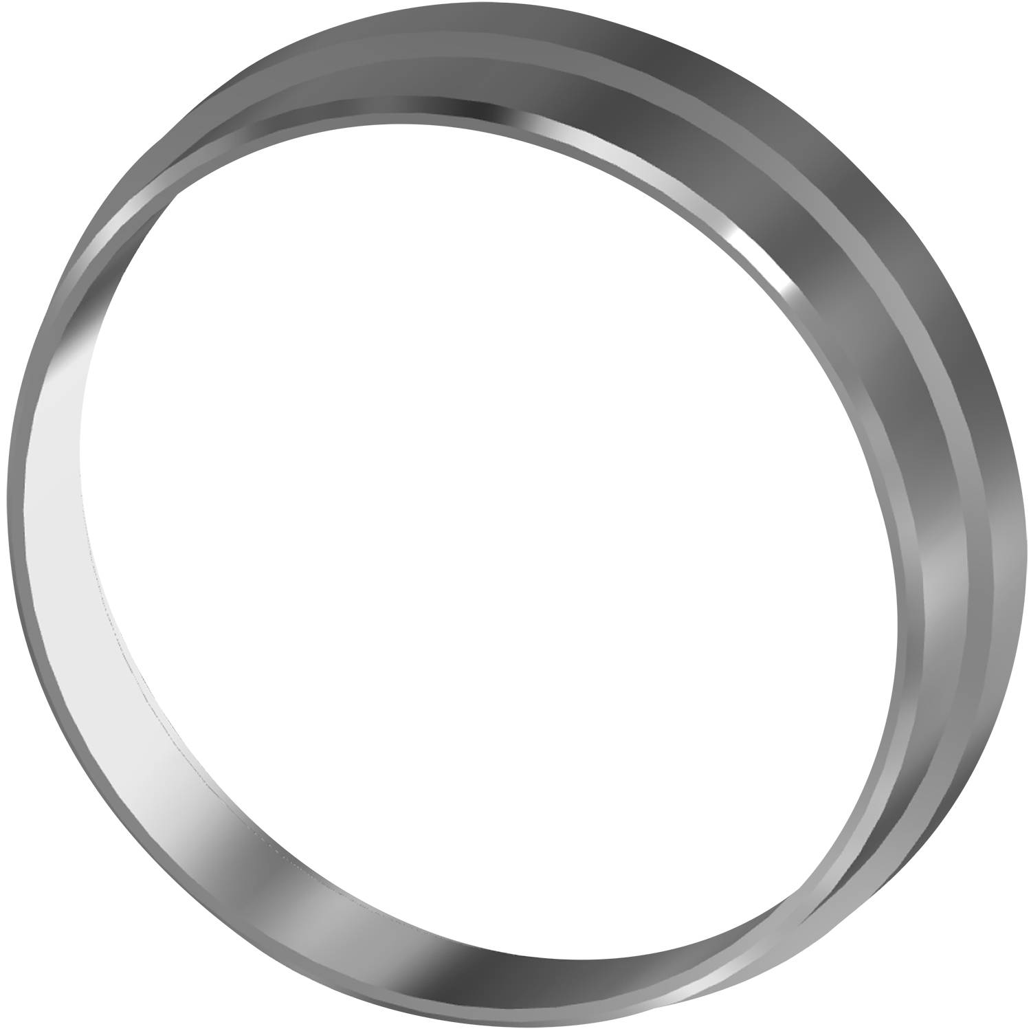 Ein schlichter, glatter metallischer Ring mit einem glänzenden Silberfinish auf schwarzem Hintergrund.