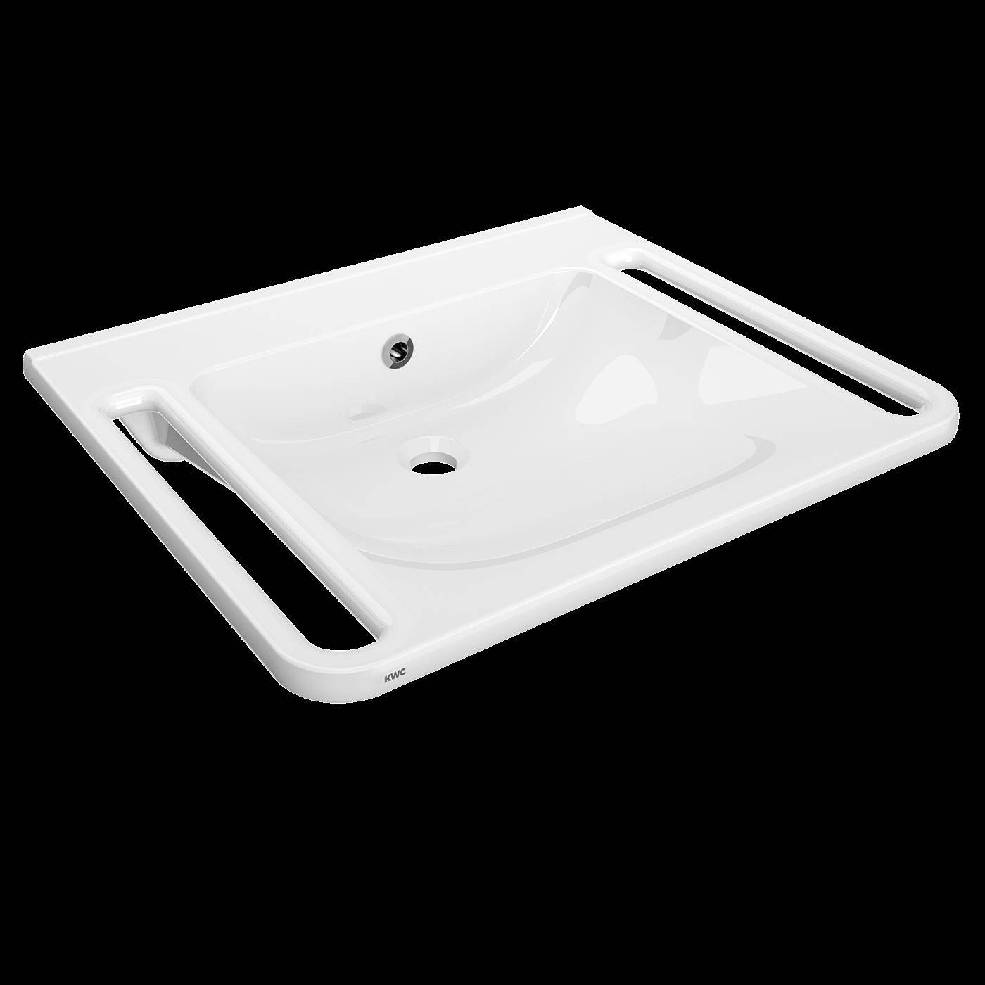 KWC Einzelwaschtisch, MEDCARE, MIRANIT, 650x150x550 mm, Weiß, Überlauf, Griff