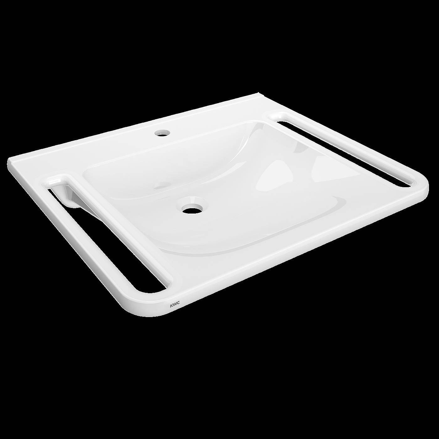 KWC Einzelwaschtisch, MEDCARE, MIRANIT, 650x150x550 mm, Weiß, Hahnloch, Griff
