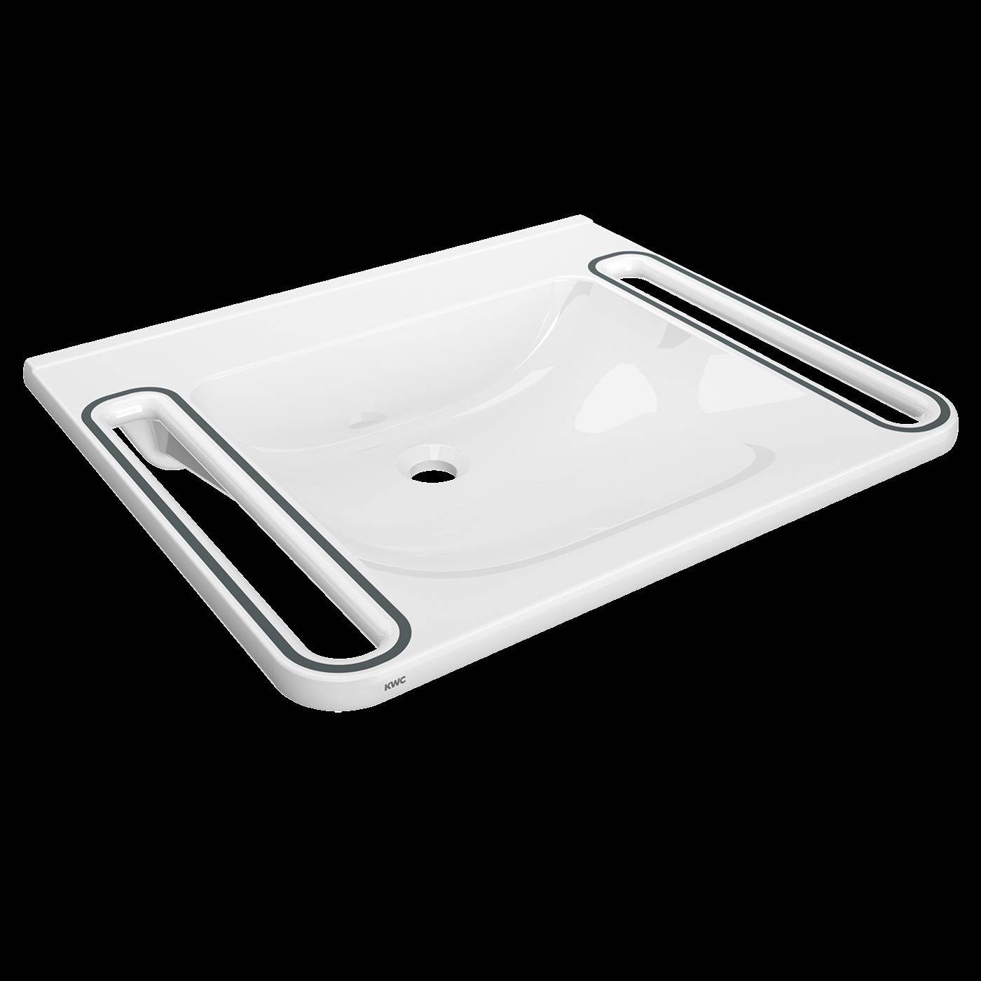 KWC Einzelwaschtisch, MEDCARE, MIRANIT, 650x150x550 mm, Weiß/grau, Griff