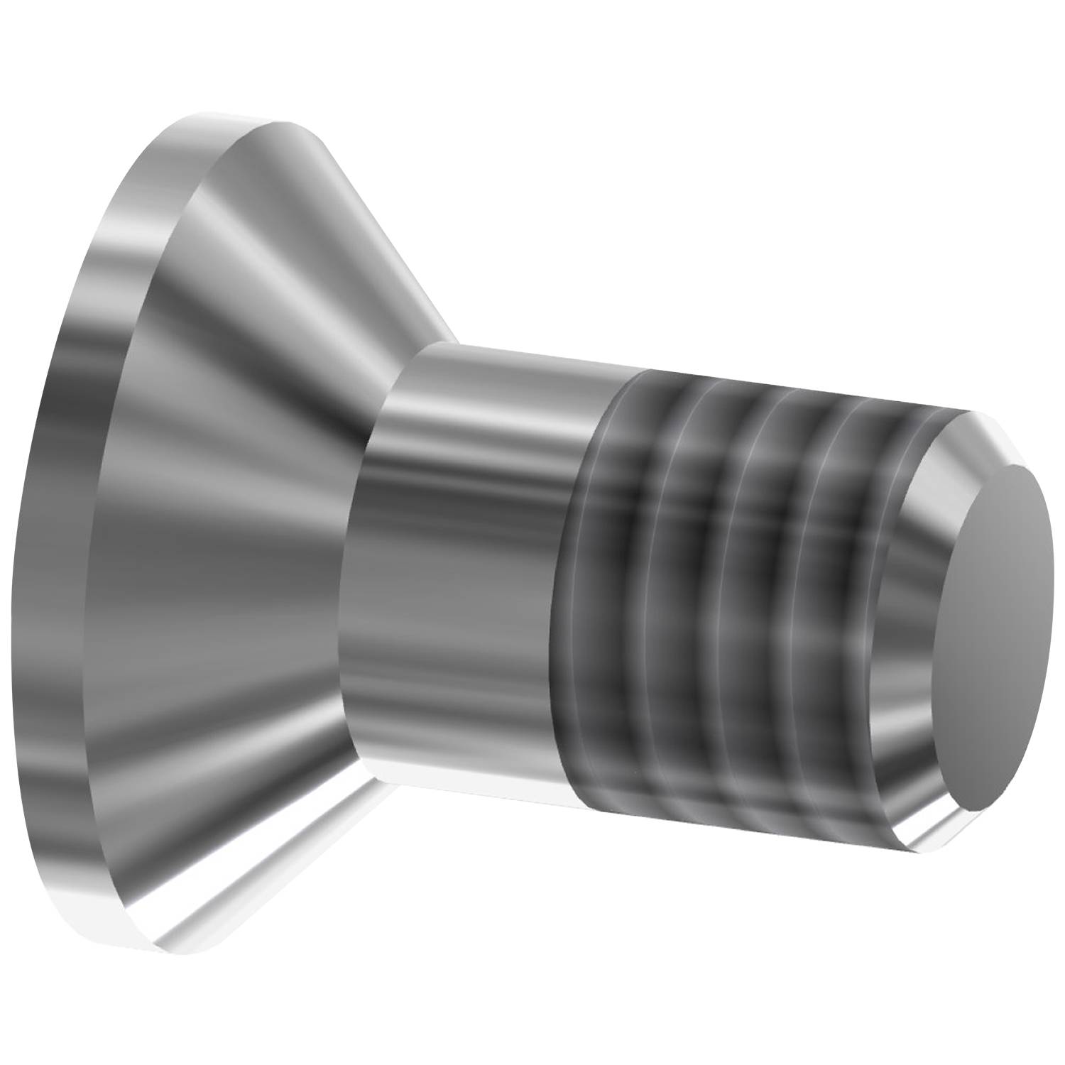 Stahlbolzen mit breitem Kopf vor einem schwarzen Hintergrund, der Gewinde und glatte Oberfläche zeigt.