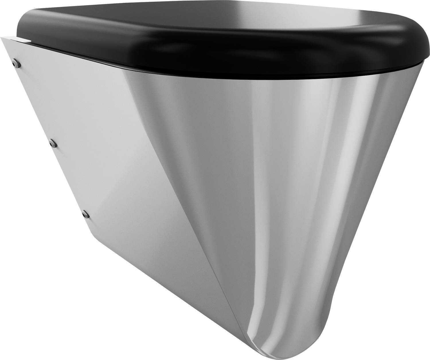 Ein Nahaufnahme einer eleganten metallischen Badewanne in modernem Design mit reflektierender Oberfläche, vor einem einfarbigen schwarzen Hintergrund.