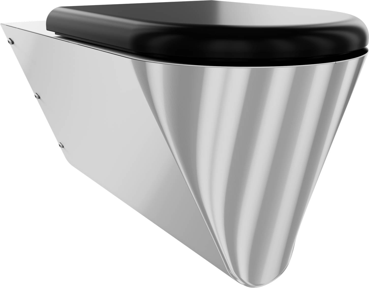 Ein schlankes, metallisches, modernes Gerät mit glänzender Oberfläche, versehen mit einer abgerundeten Kante und einem zweifarbigen Farbschema aus Silber und Schwarz.