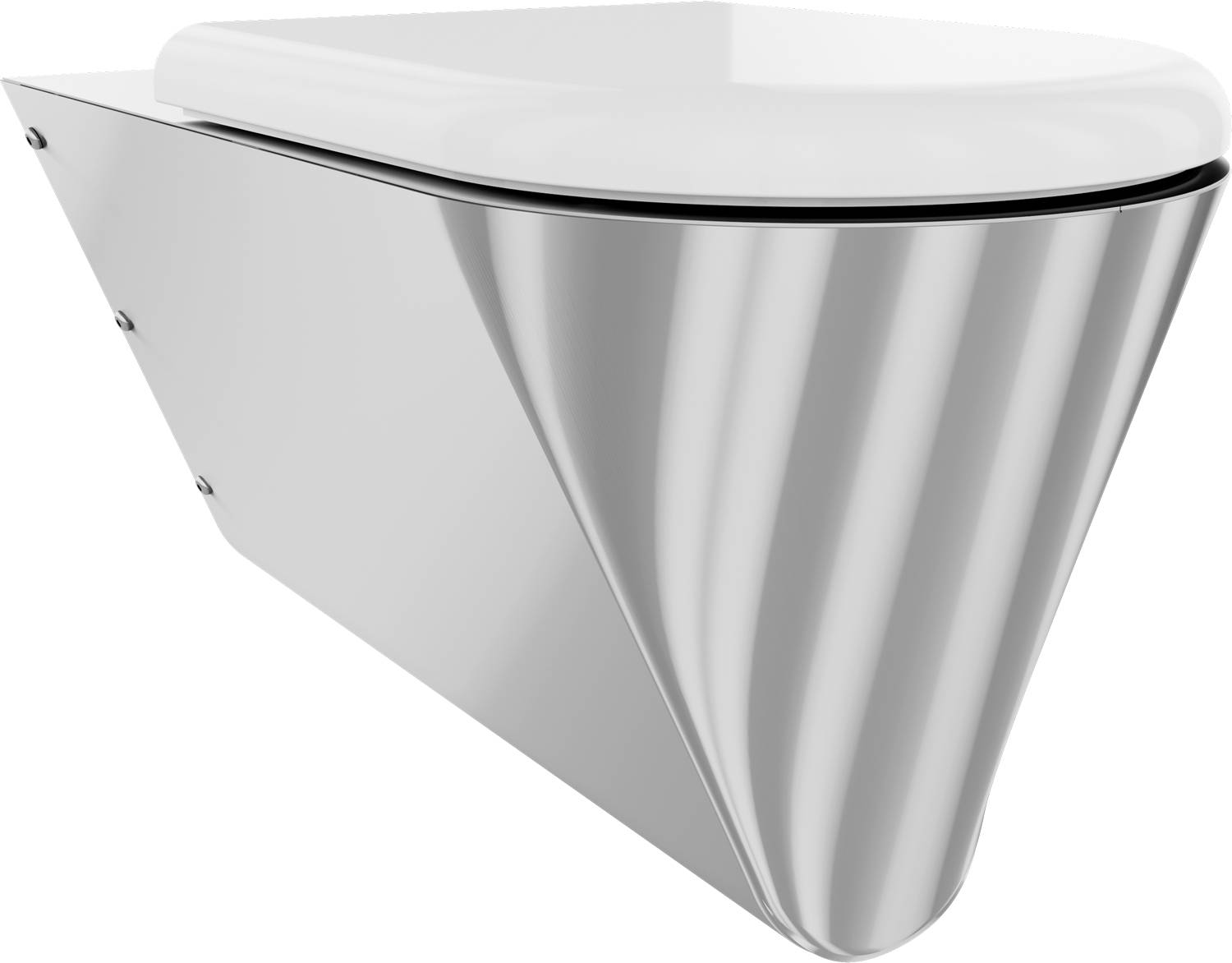 Schlanke, moderne weiße Wandtoilette mit minimalistischem Design, glänzender Oberfläche und abgewinkelten Seiten. Ideal für zeitgenössische Badezimmer.