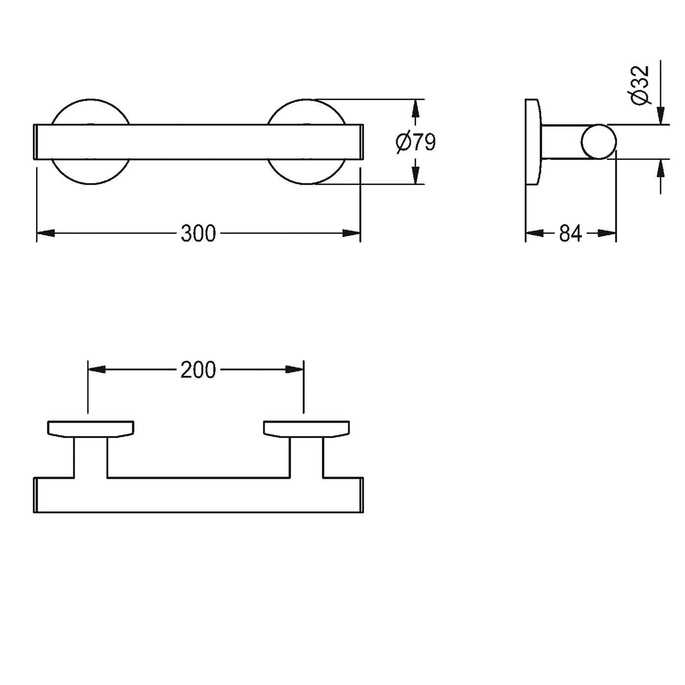 KWC Haltegriff, MEDCARE, Edelstahl, Grau, 300x79x84 mm, Griffbreite 300 mm