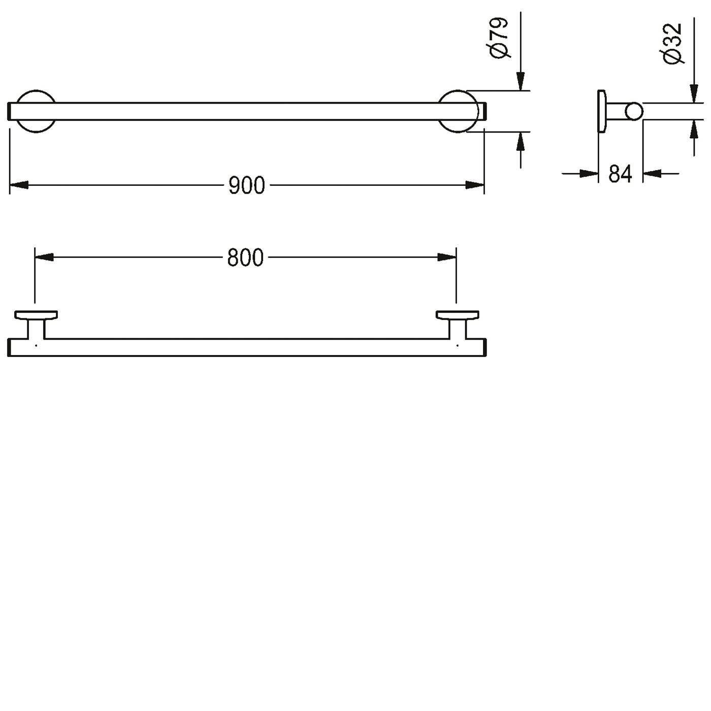 KWC Haltegriff, MEDCARE, Edelstahl, Grau, 900x79x84 mm, Griffbreite 900 mm