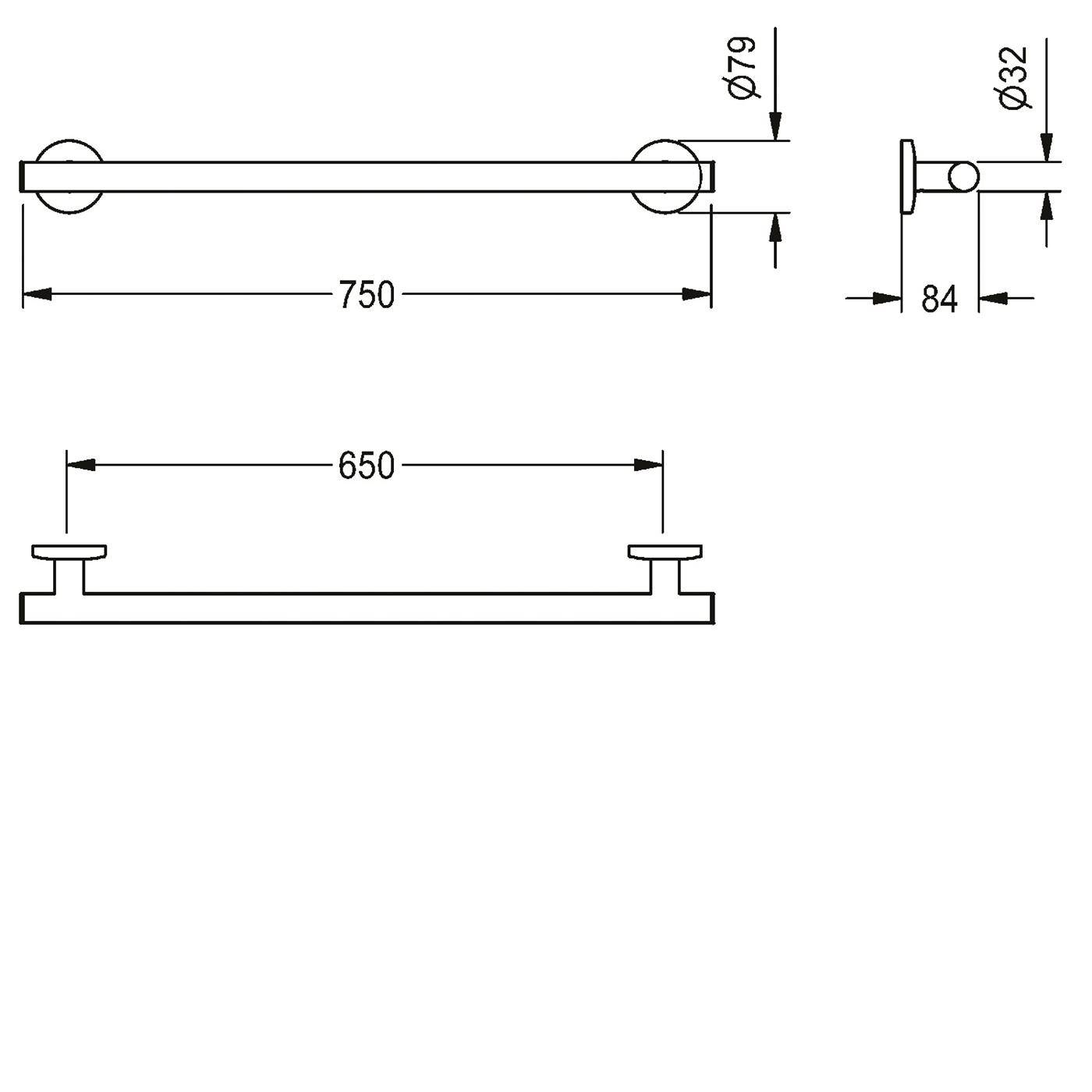 KWC Haltegriff, MEDCARE, Edelstahl, Grau, 750x79x84 mm, Griffbreite 750 mm