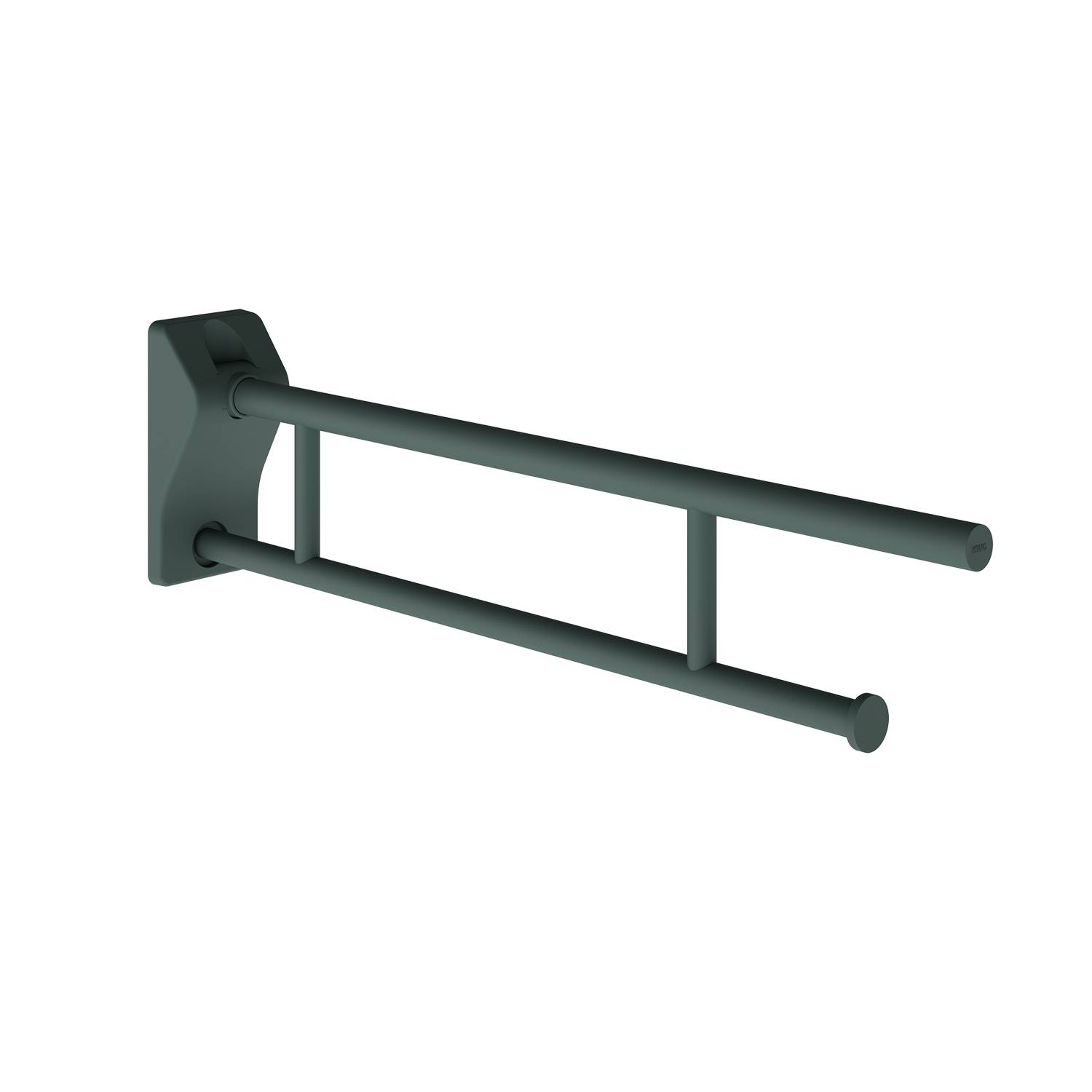 Schwarze Handtuchstange mit zwei Stangen, an einer Wand montiert, zum Aufhängen von Handtüchern.