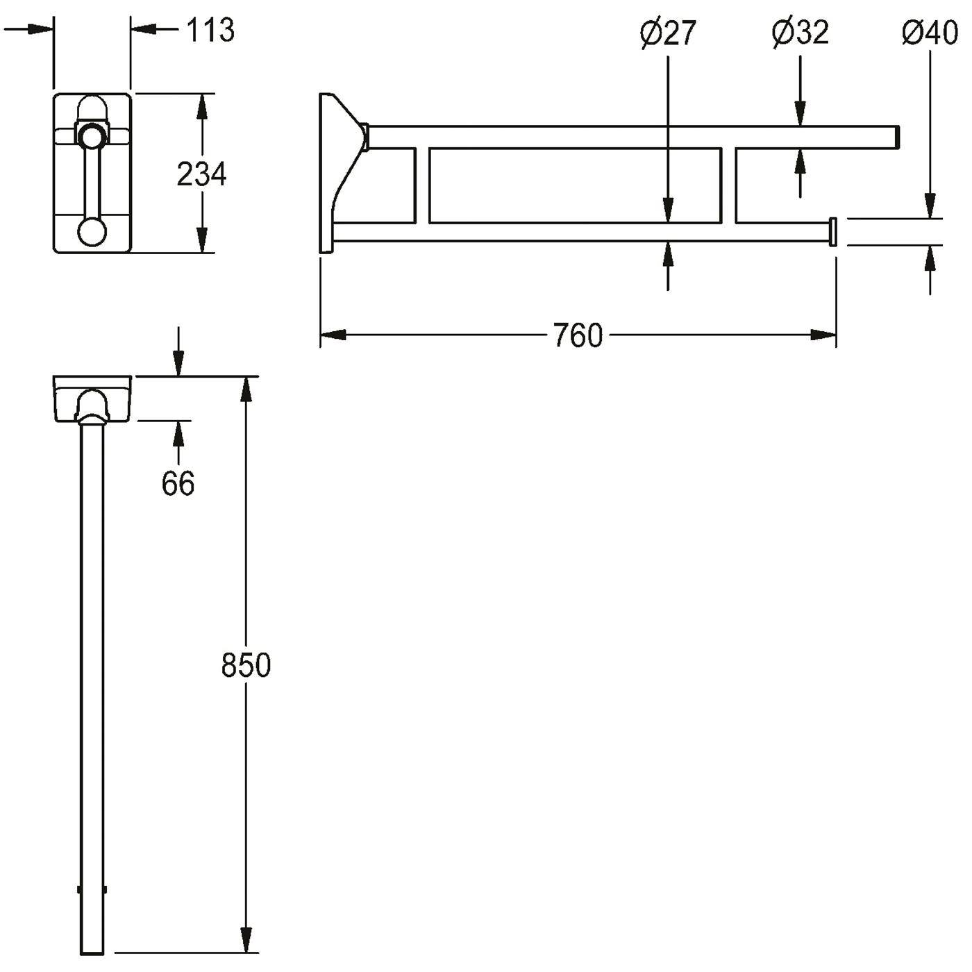KWC Stützklappgriff, MEDCARE, Edelstahl, Grau, 113x234x850 mm, Wc-rollenhalter