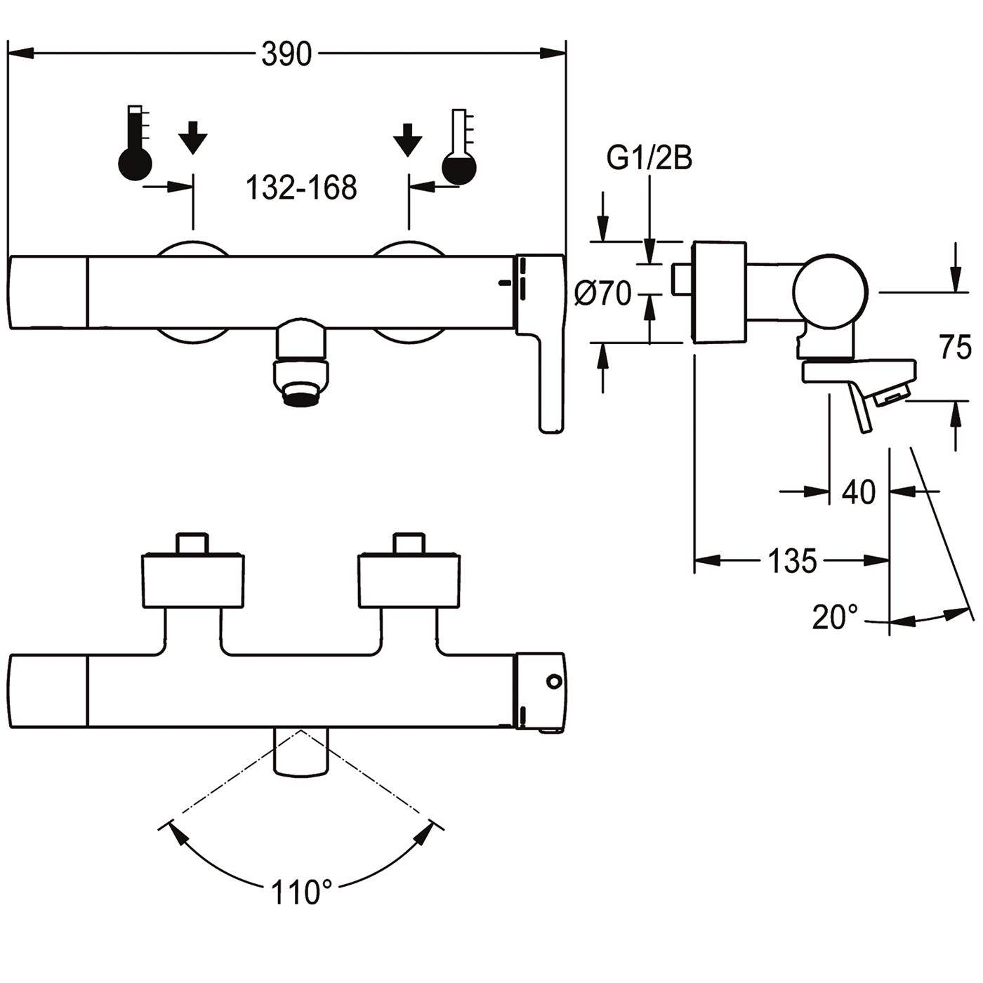 KWC Thermostat-wandbatterie, F5, EHM, Schwenkauslauf, 135 mm, C-modul