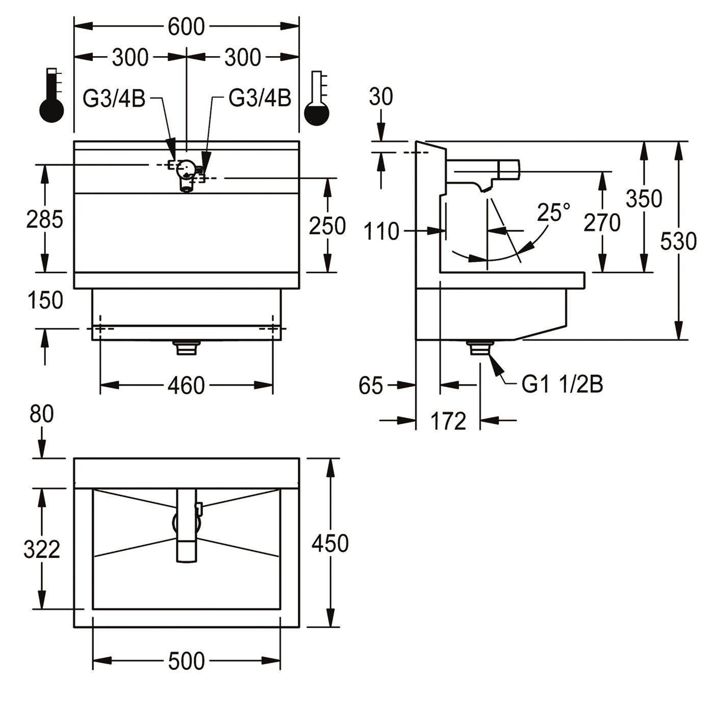 KWC Waschplatzeinheit, PLANOX, Edst, 600x530x440 mm, Mbatt. Elektronisch